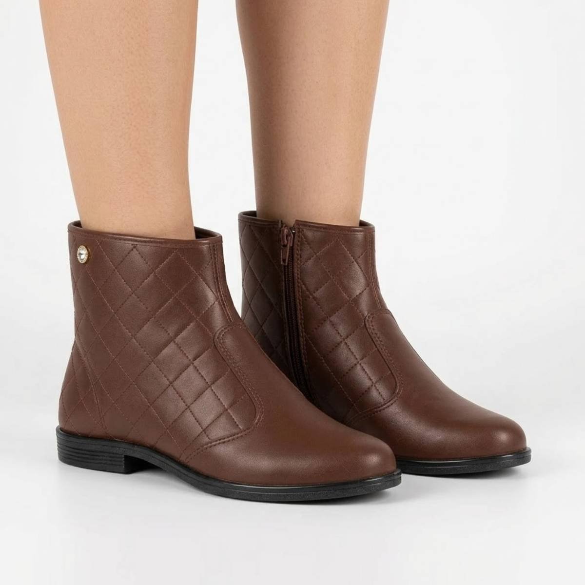 Bota Feminina Beira Rio Cano Curto Ziper Confortavel Pingente Café 3
