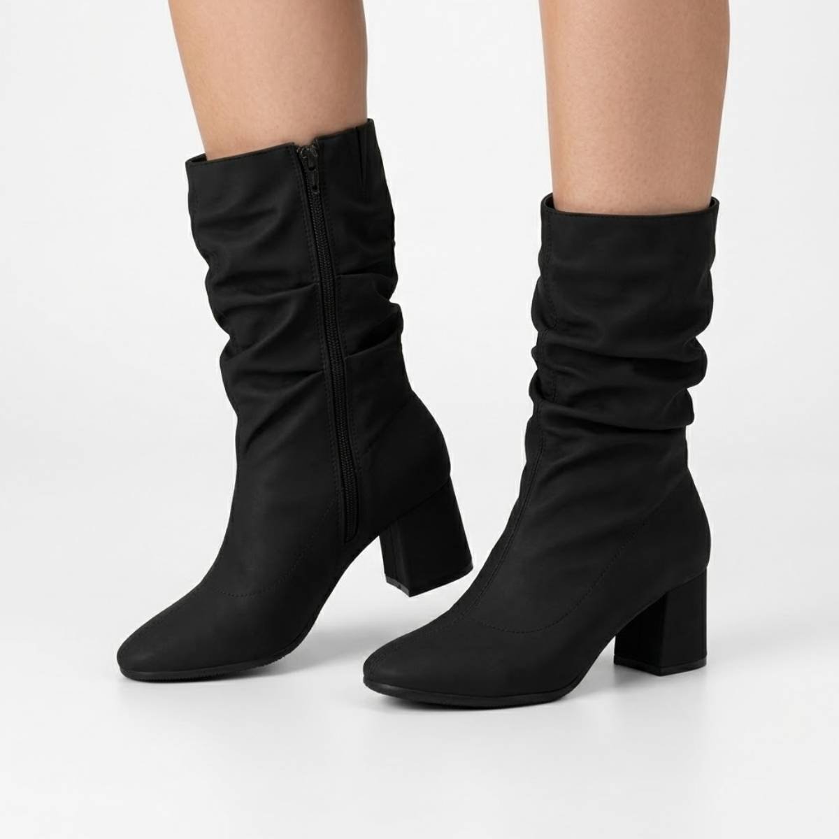 Bota Feminina Beira Rio Cano Medio Salto Grosso Confortavel Original Preto 3