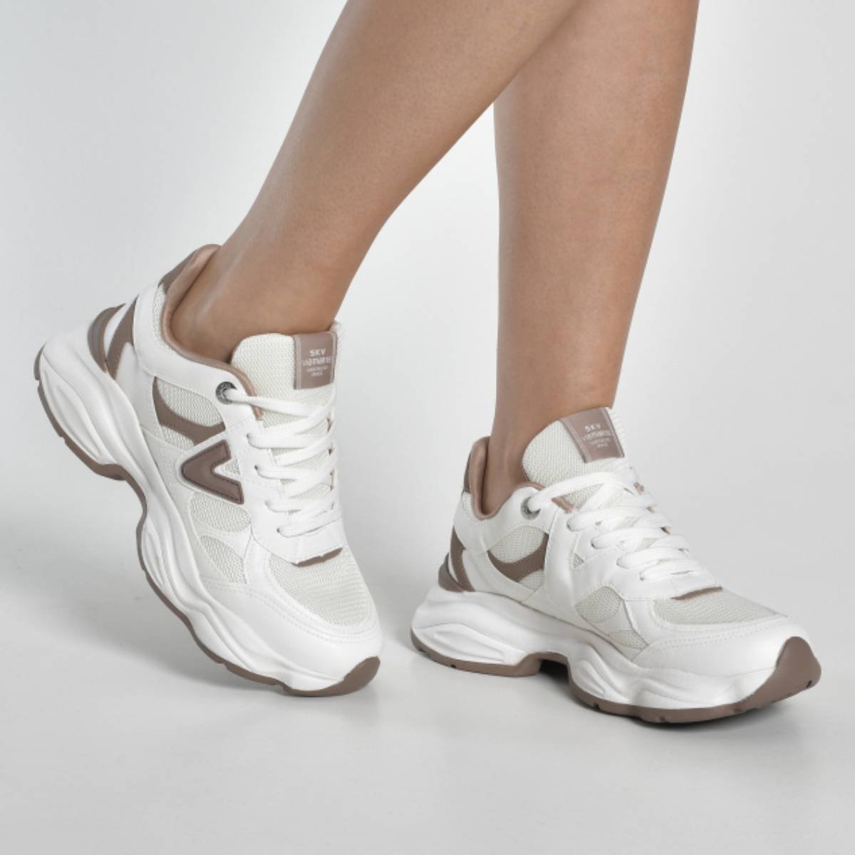 Tenis Feminino Via Marte Chunky Casual Original Confortavel Branco/Marrom 3