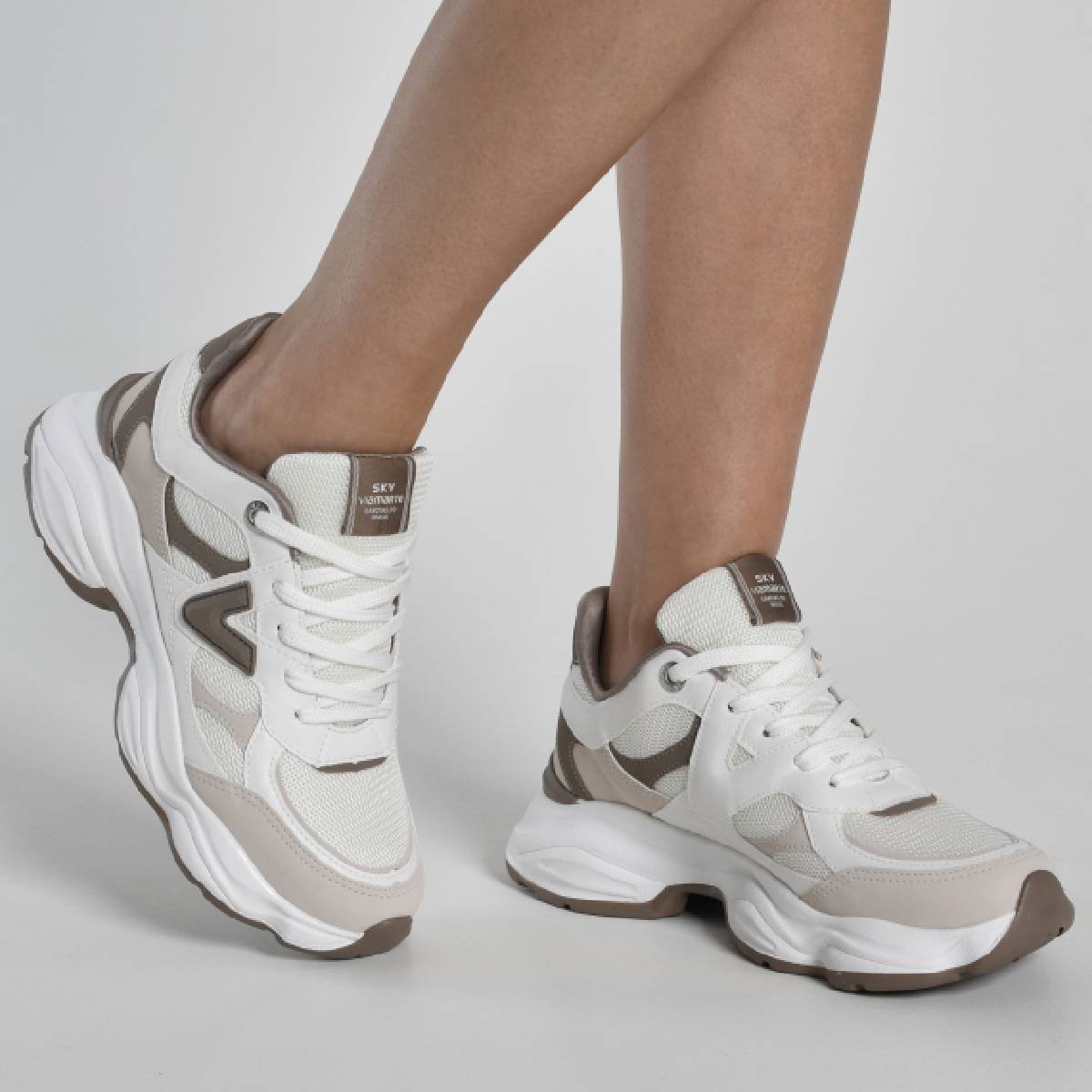 Tenis Feminino Via Marte Chunky Casual Original Confortavel Branco/Marrom 3