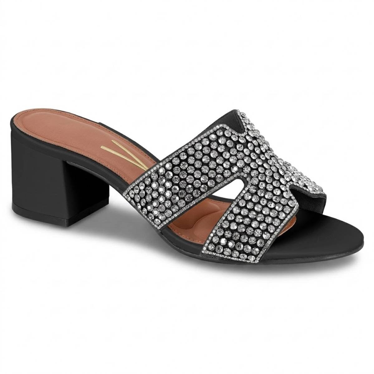 Sandalia Feminina Vizzano Casual Salto Grosso Baixo  Tira Strass Confortavel Original