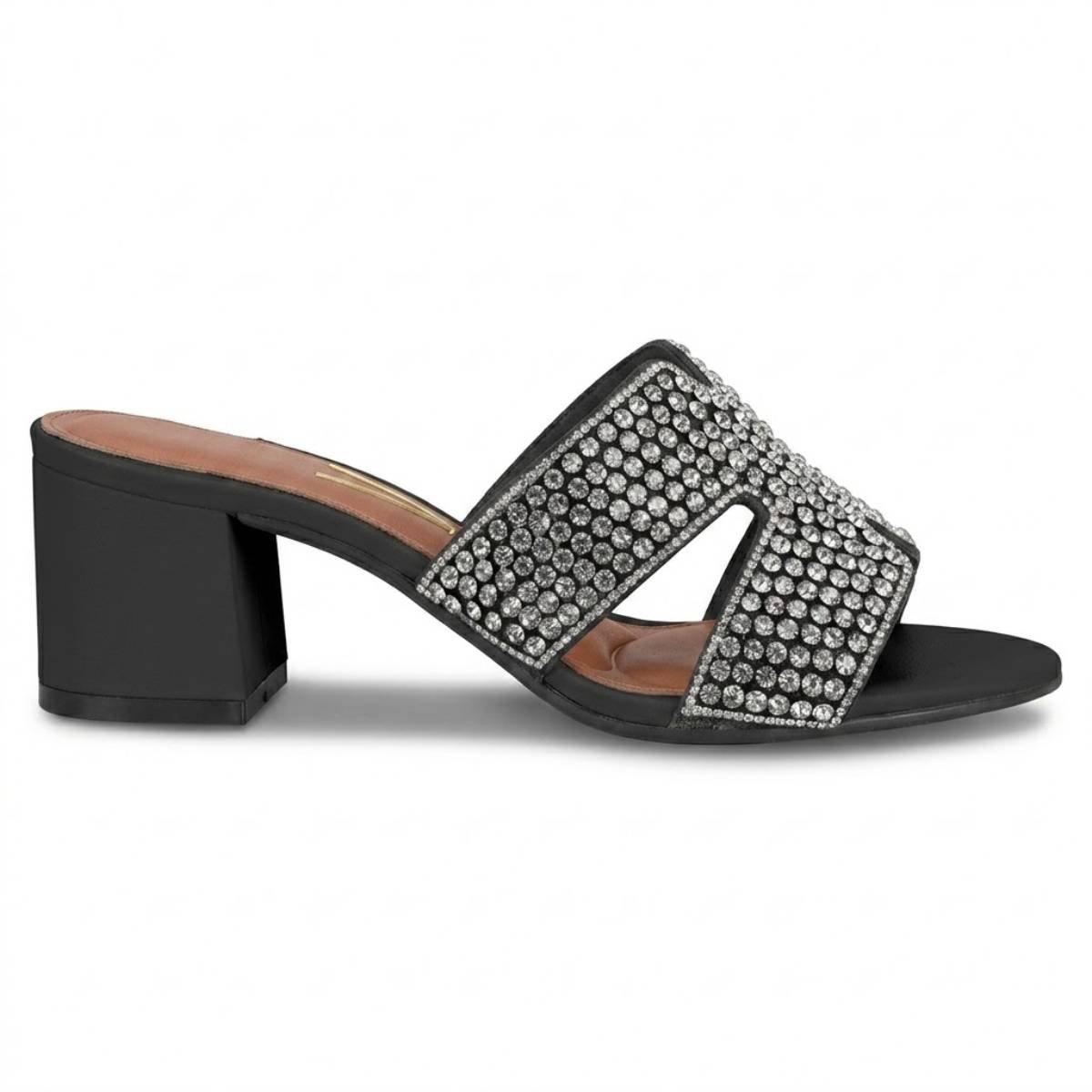 Sandalia Feminina Vizzano Casual Salto Grosso Baixo  Tira Strass Confortavel Original Preto 2