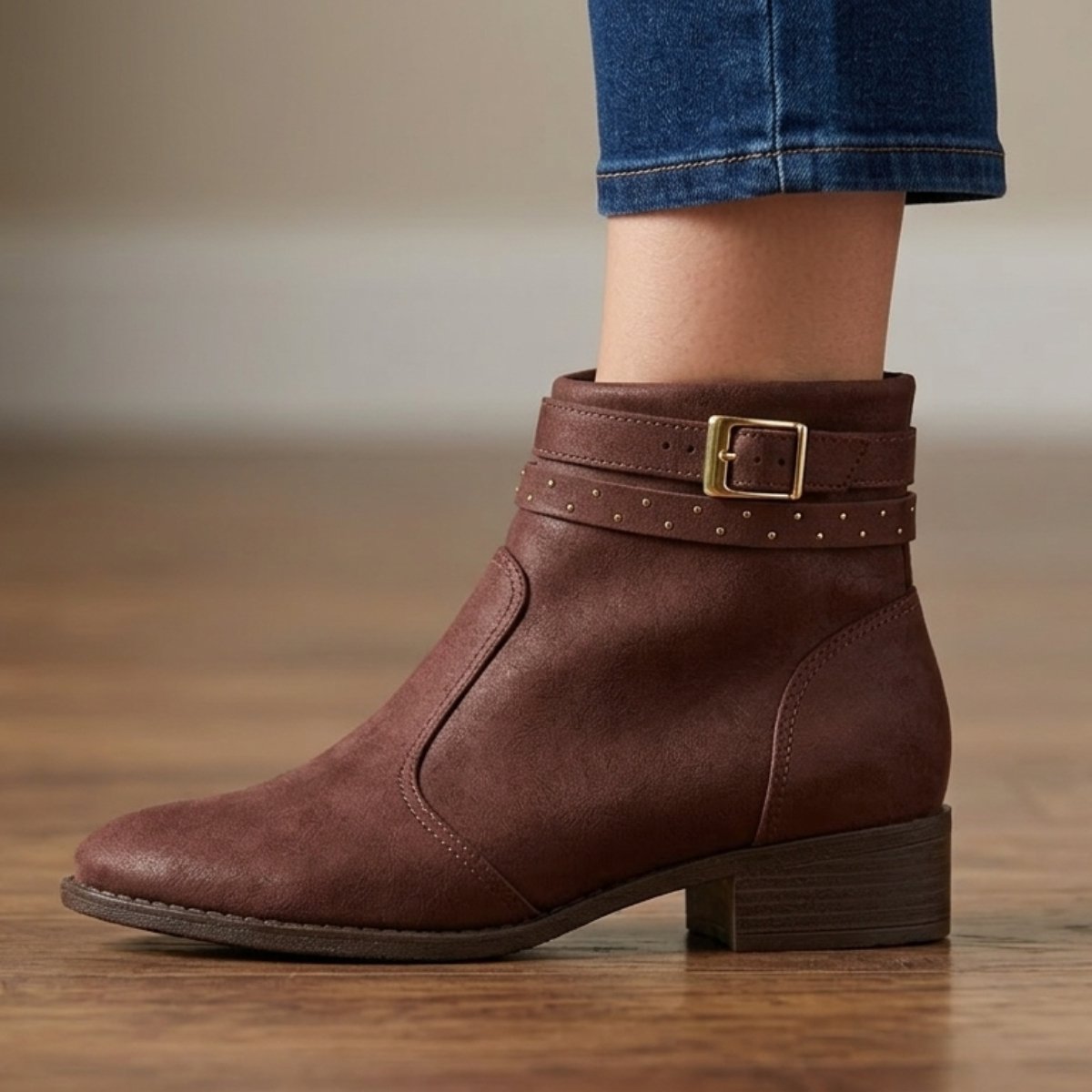 Bota Feminina Modare Casual Ultraconforto Cano Curto Salto Baixo Grosso Confortavel Original Café 4
