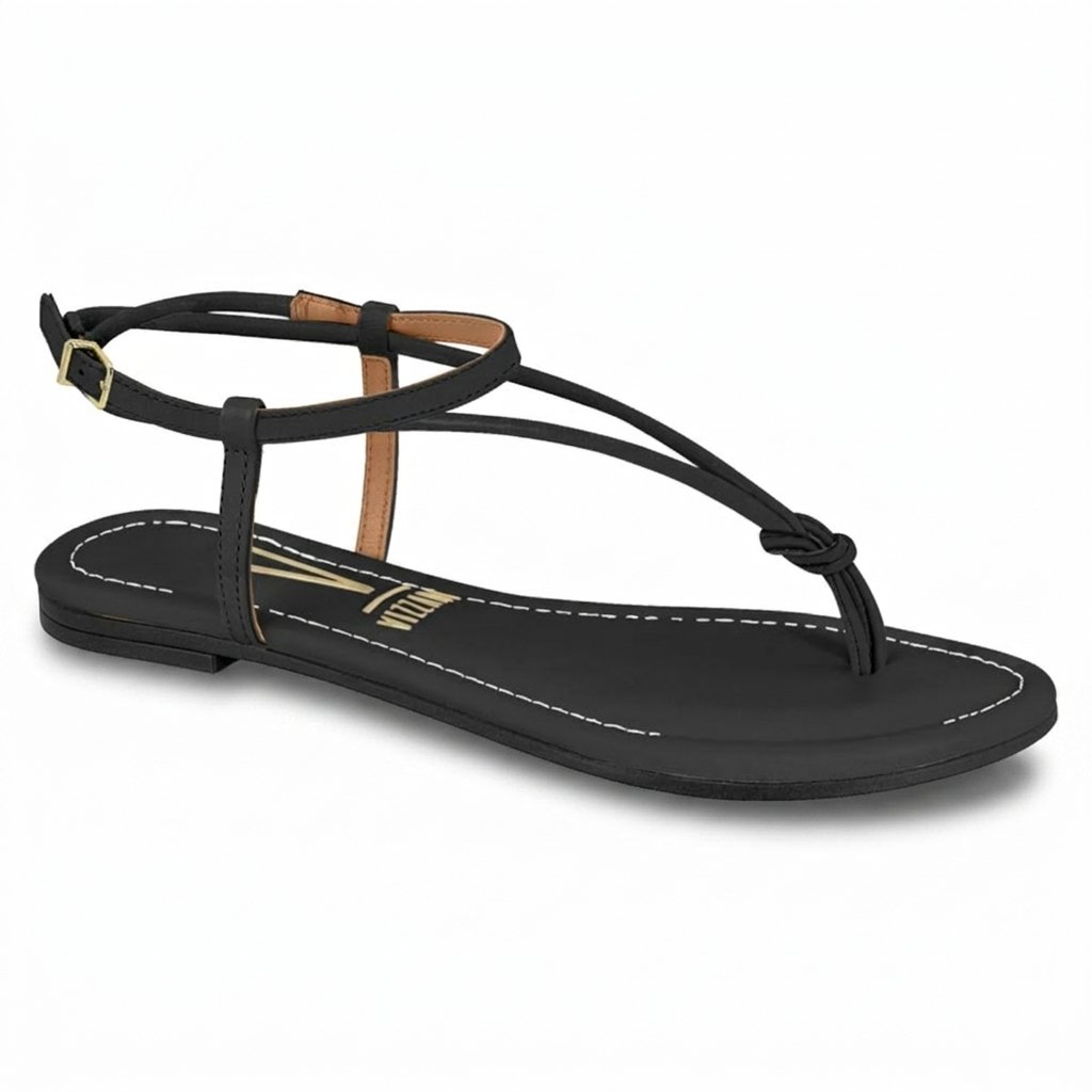 Sandalia Feminina Vizzano Rasteirinha Casual Metalizado Confortavel Original Preto 2