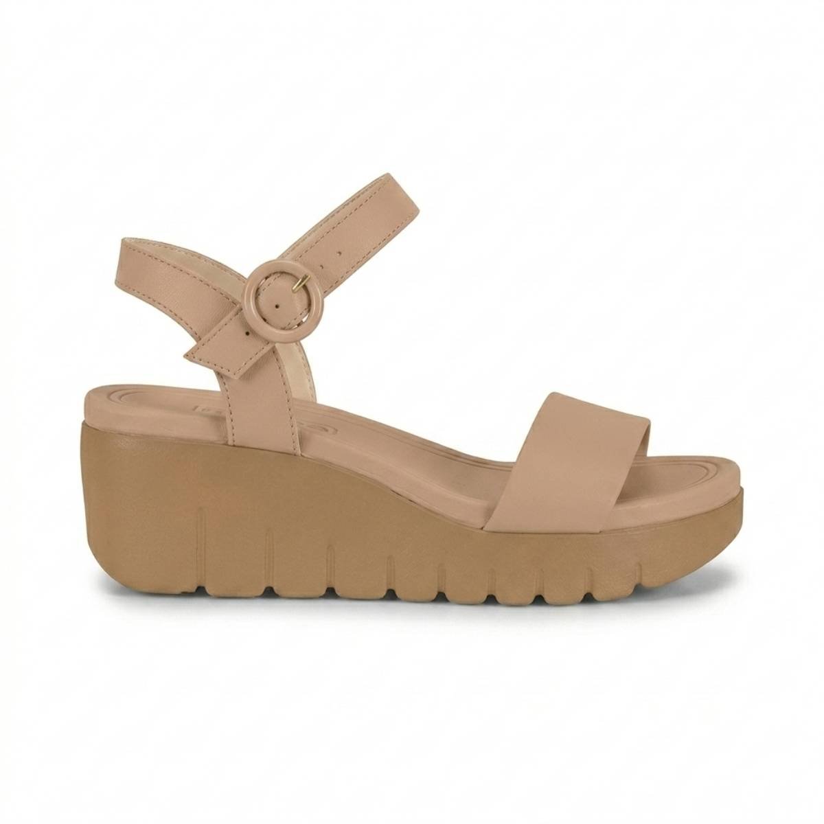 Sandalia Feminina Moleca Fivela Tira Anabela Casual Confortavel Original Nude 2