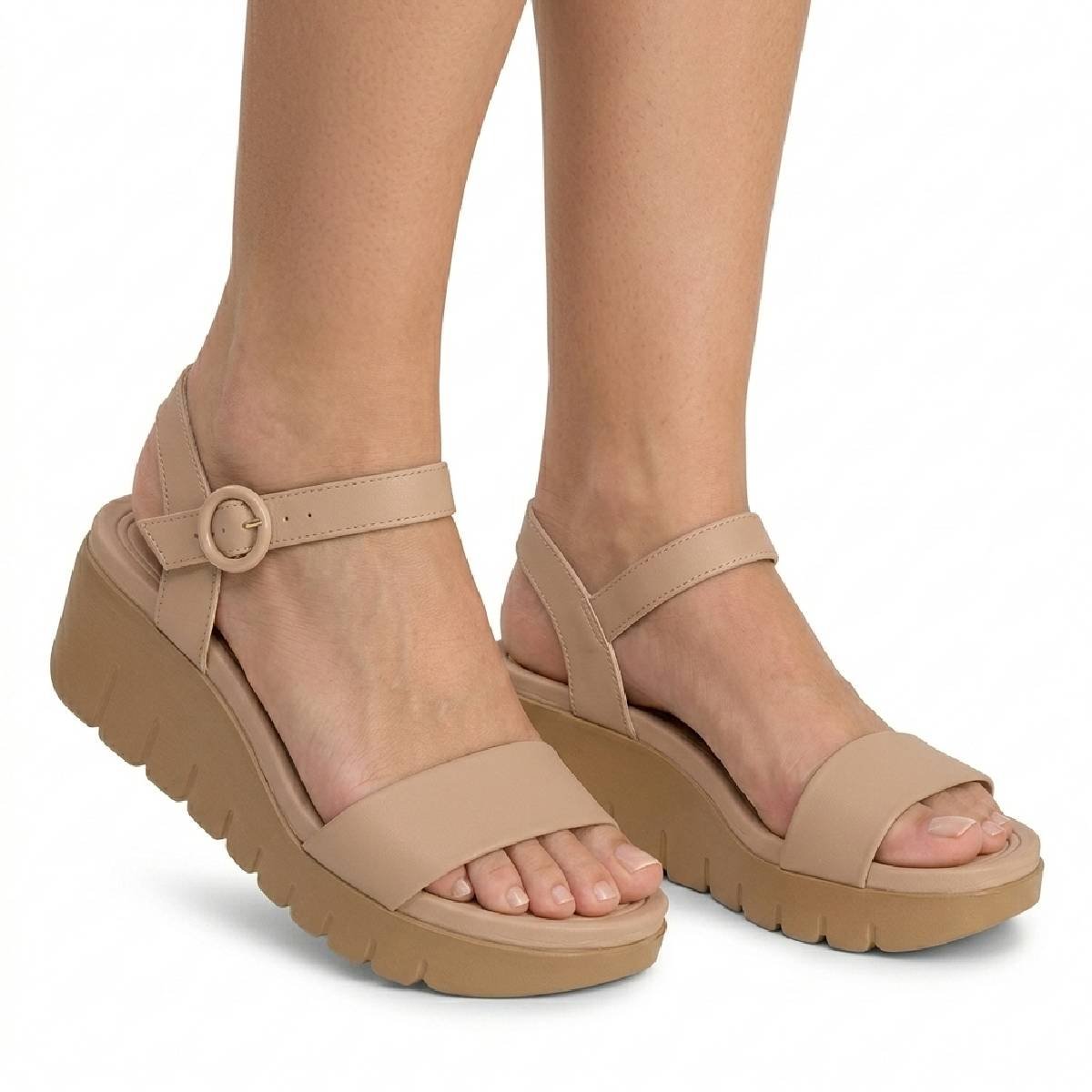 Sandalia Feminina Moleca Fivela Tira Anabela Casual Confortavel Original Nude 3