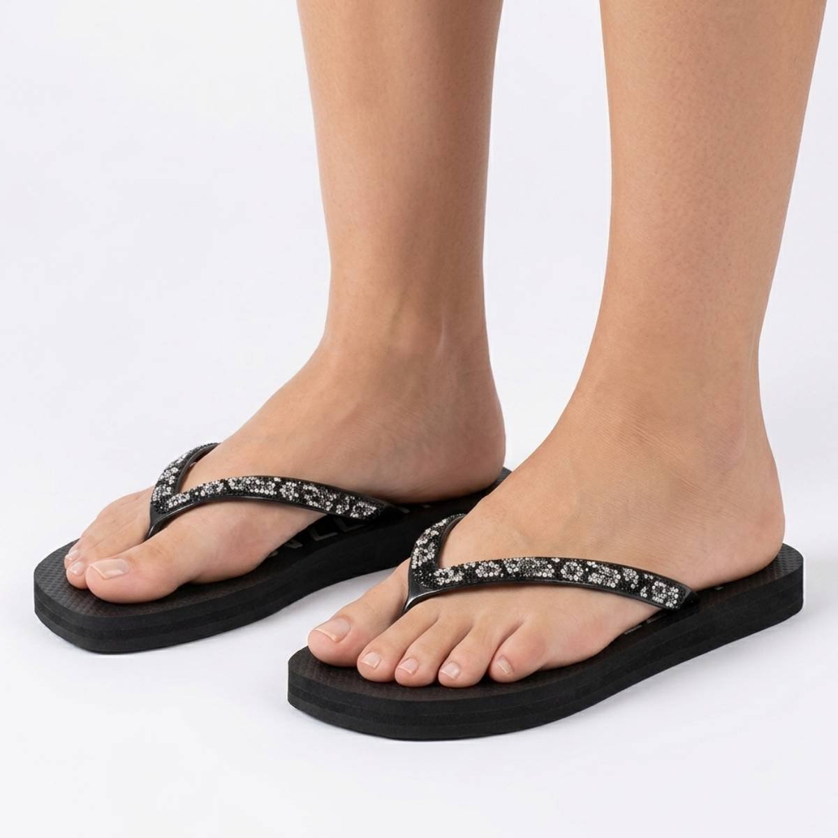 Sandalia Chinelo Feminino Vizzano Casual Dia a Dia Strass Plano Confortavel Original Preto 3