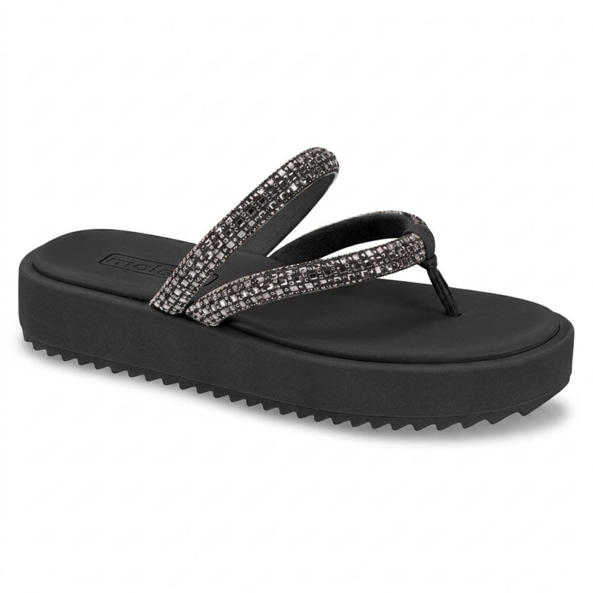 Sandalia Papete Feminina Moleca Casual Tiras Strass Tratorada Confortavel Original