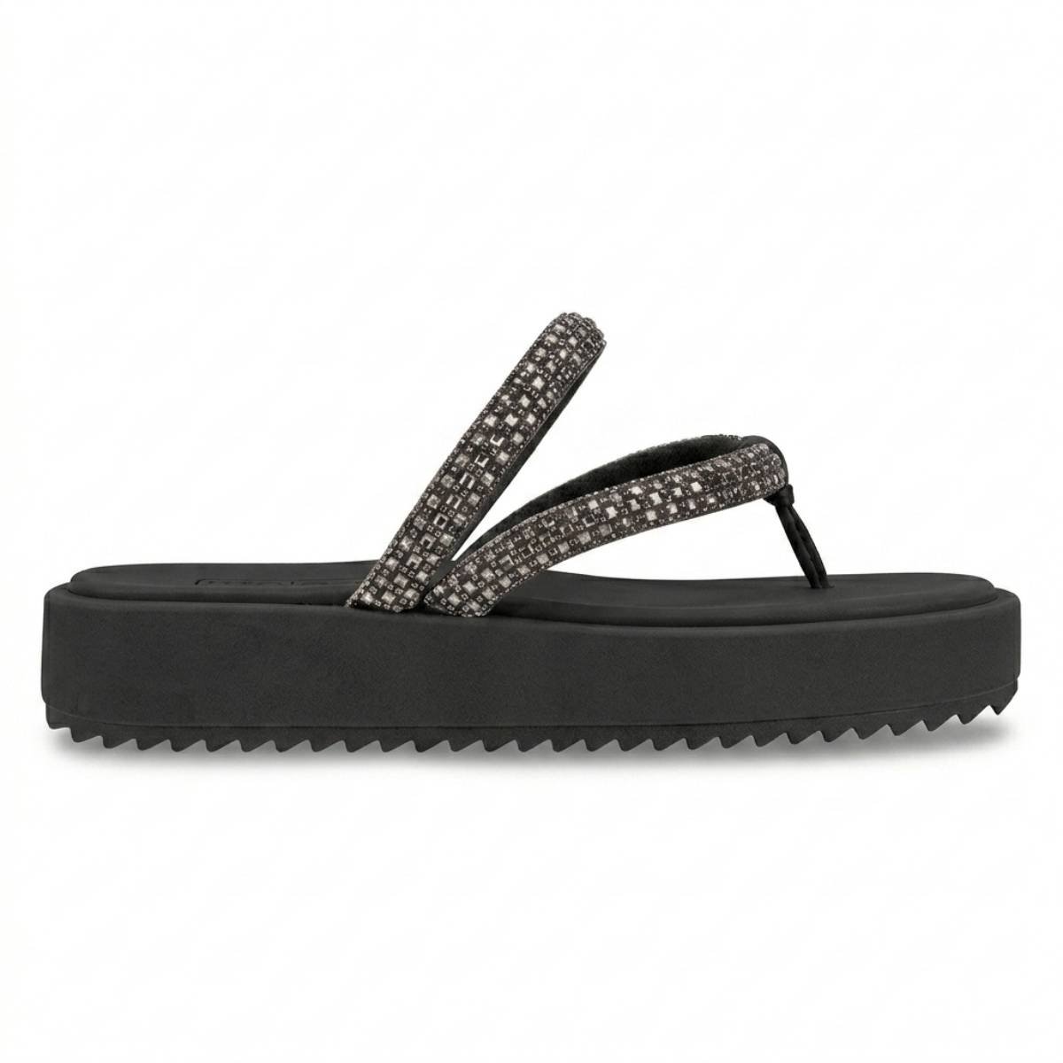 Sandalia Papete Feminina Moleca Casual Tiras Strass Tratorada Confortavel Original Preto 2