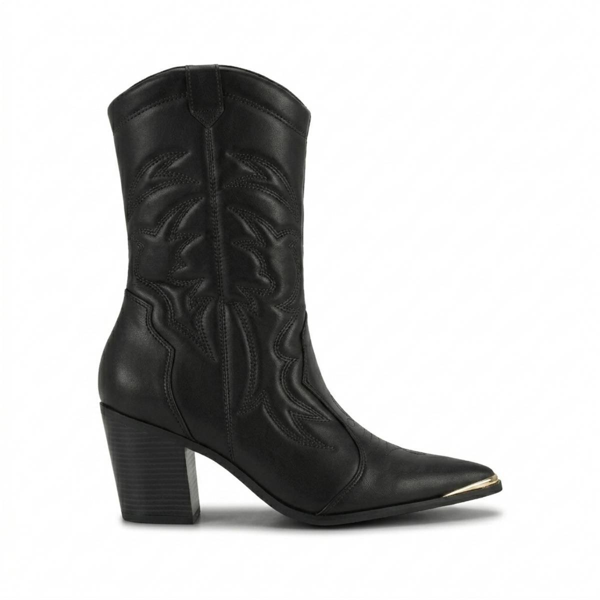 Bota Feminina Vizzano Country Western Bico Fino Salto Bloco Grosso Cano Curto Confortavel Original Preto 2