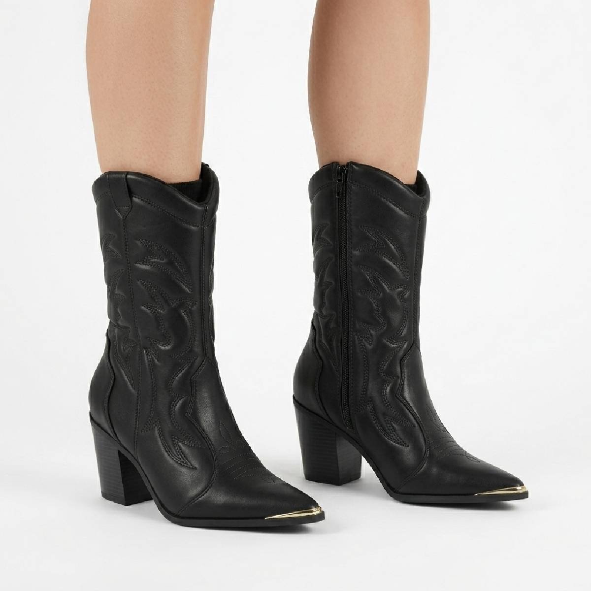 Bota Feminina Vizzano Country Western Bico Fino Salto Bloco Grosso Cano Curto Confortavel Original Preto 3