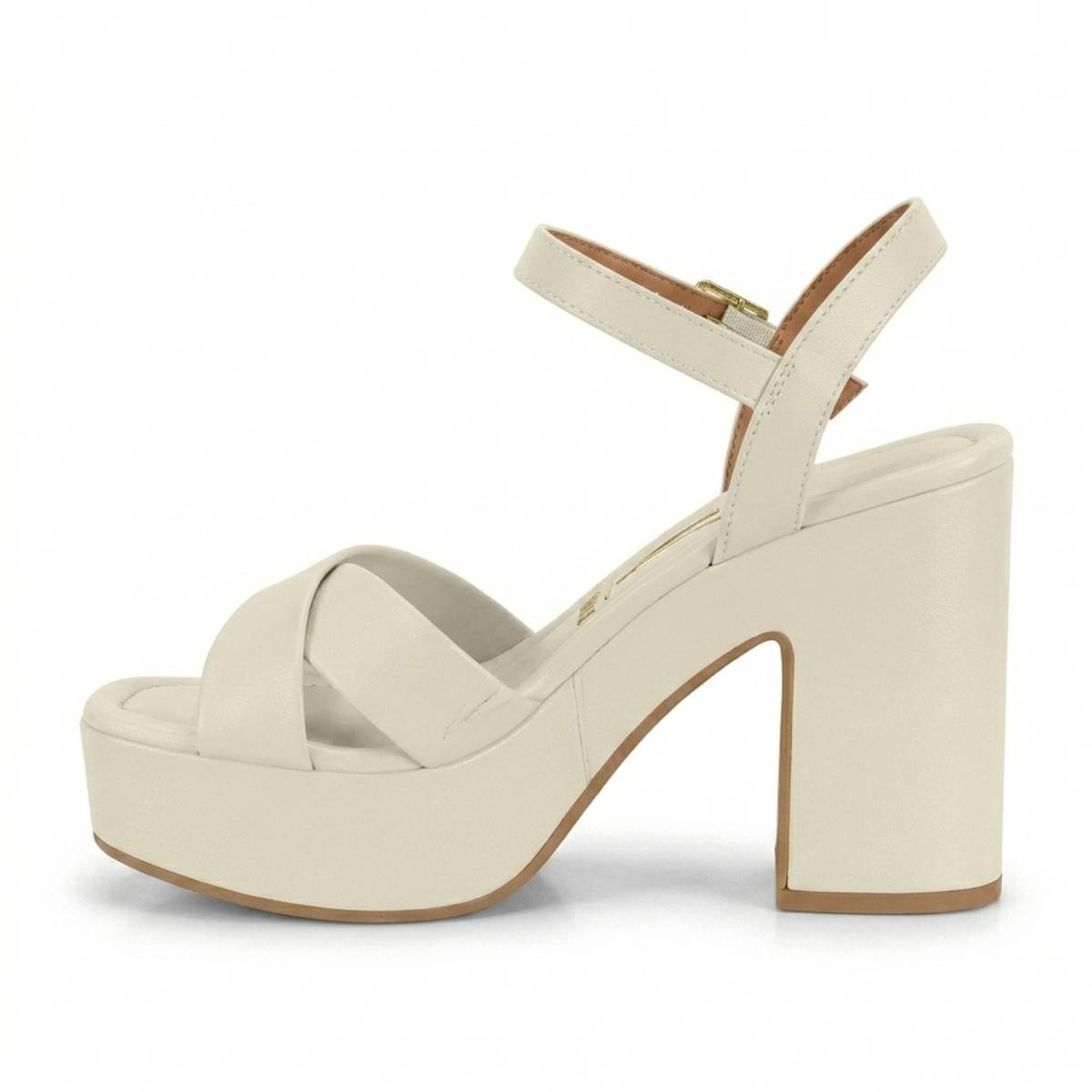 Sandalia Feminina Vizzano Casual Salto Medio Grosso Fivela Tiras Anabela Confortavel Original Branco 2