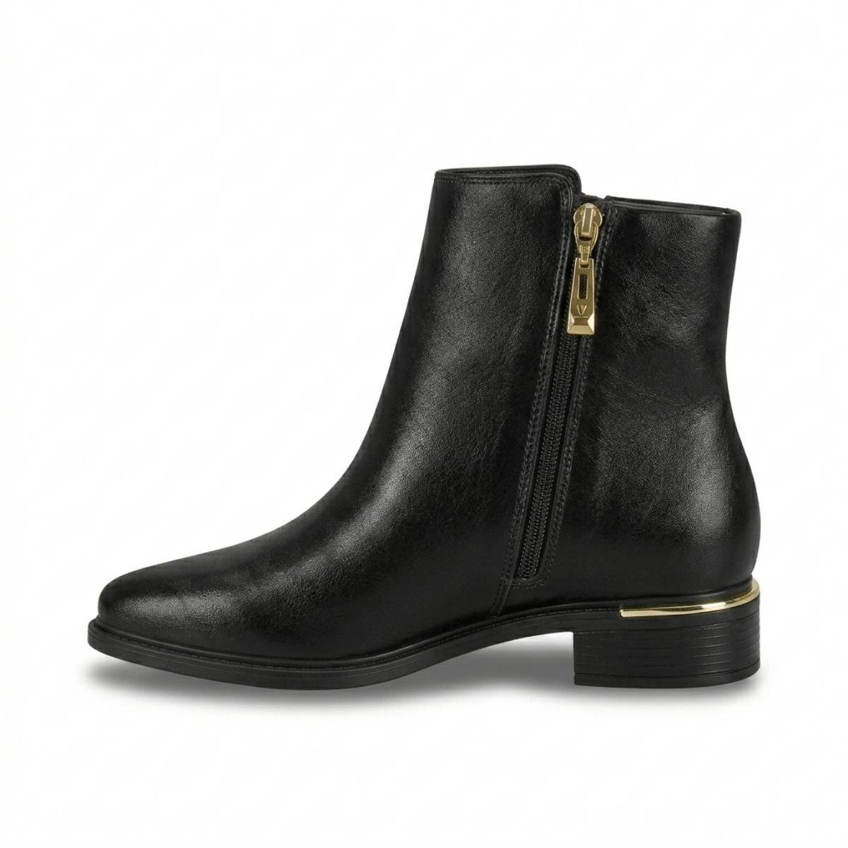 Bota Feminina Vizzano Salto Baixo Grosso Bloco Bico Fino Ziper Metalico Confortavel Original Preto 2