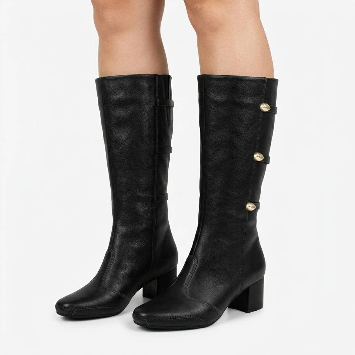 Bota Feminina Ramarim Cano Alto Salto Baixo Bloco Grosso Confortavel Original Preto 2