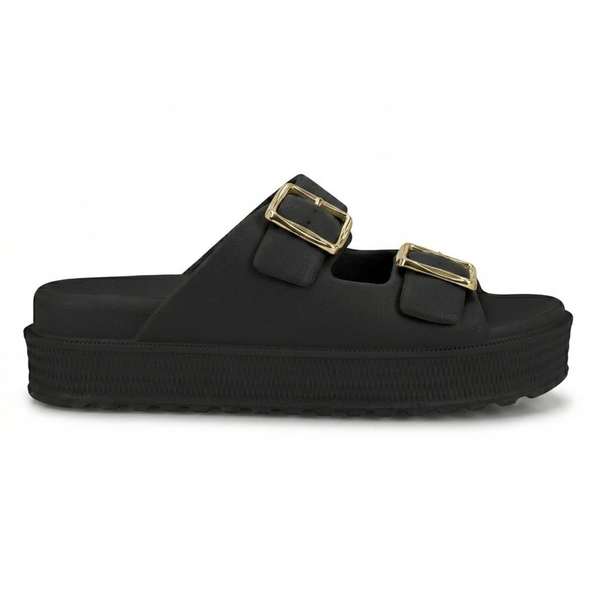 Sandalia Papete Feminina Moleca Casual Tratorada Fivela Tiras Confortavel Original Preto 2