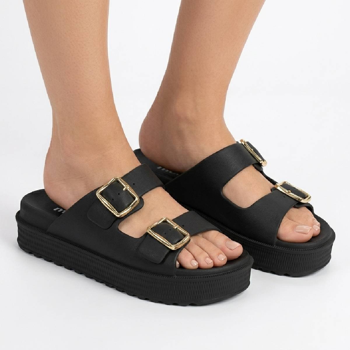 Sandalia Papete Feminina Moleca Casual Tratorada Fivela Tiras Confortavel Original Preto 3