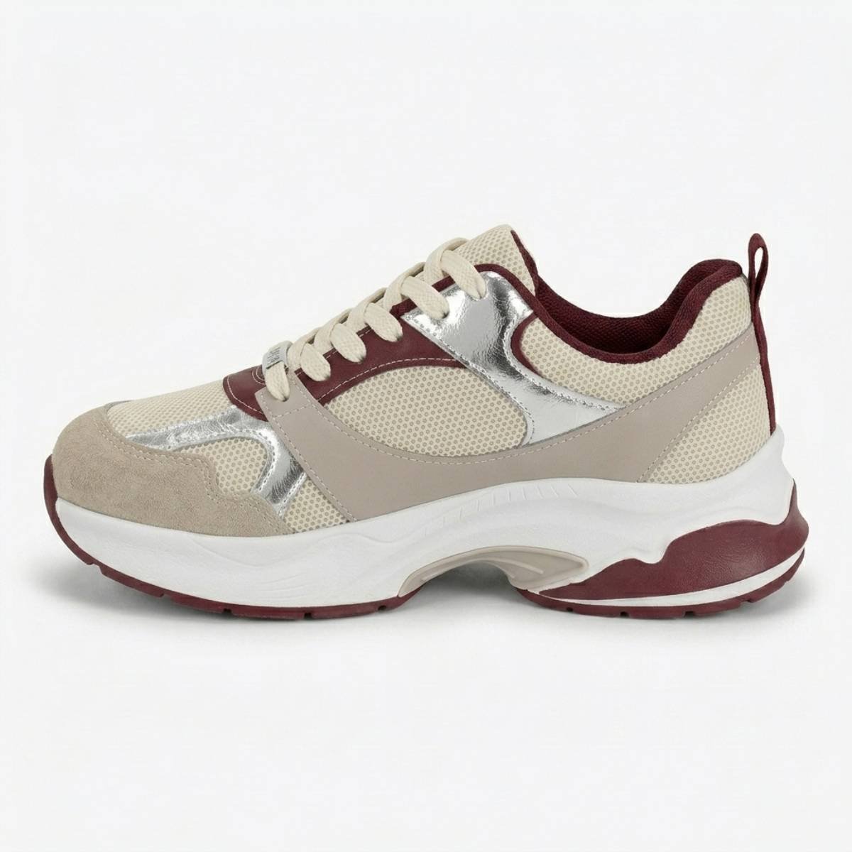 Tenis Feminino Vizzano Casual Plataforma Chunky Sneaker Confortavel Original Branco Off/Vinho 2