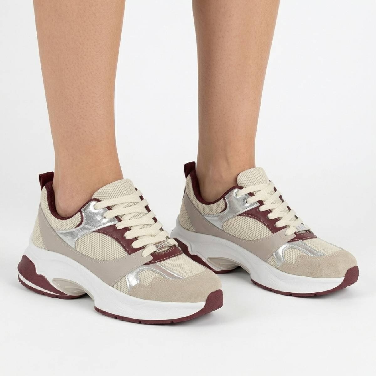 Tenis Feminino Vizzano Casual Plataforma Chunky Sneaker Confortavel Original Branco Off/Vinho 3