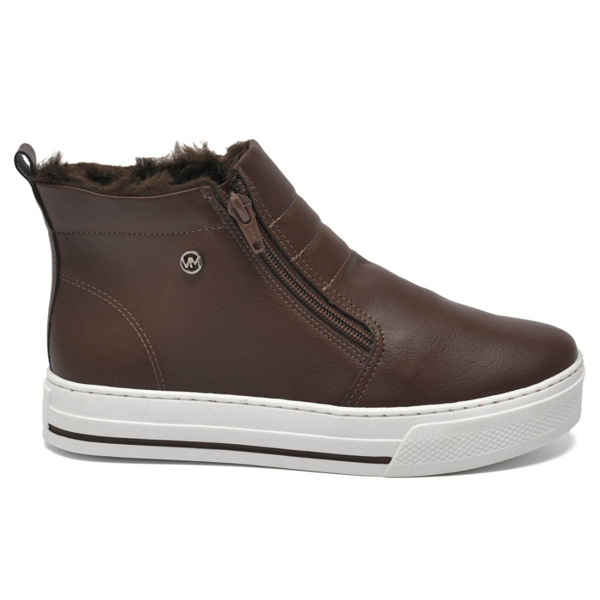 Bota Feminina Via Marte Casual Ziper Cano Baixo Plataforma Confortavel Original Café 2
