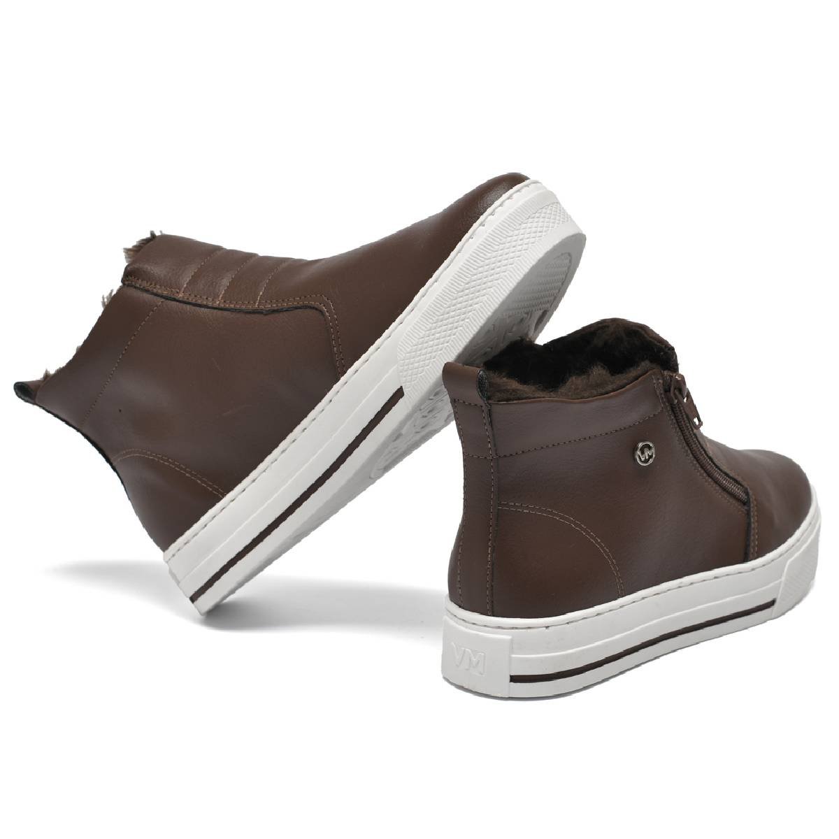 Bota Feminina Via Marte Casual Ziper Cano Baixo Plataforma Confortavel Original Café 3