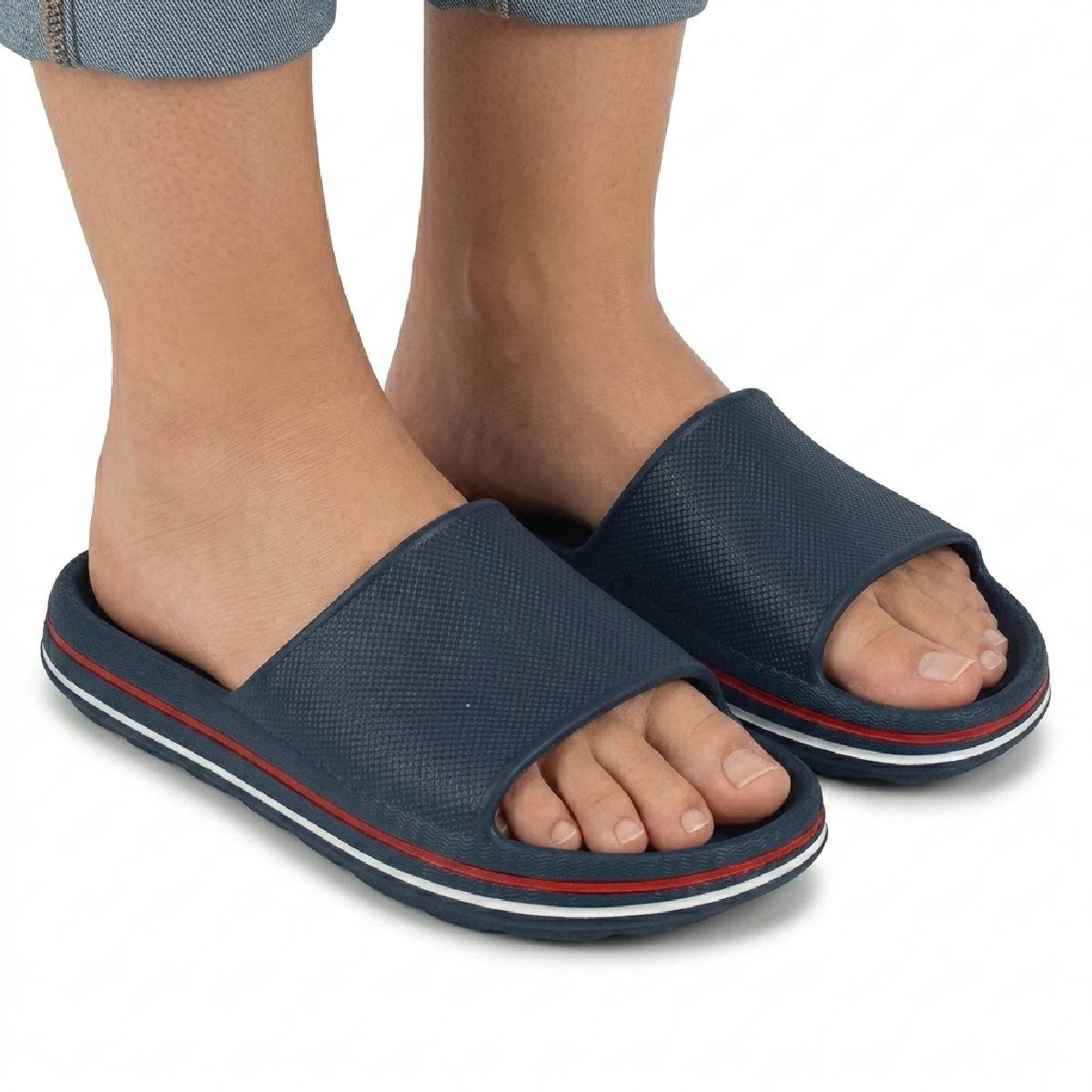 Sandalia Menino Molekinho Chinelo Casual Slide Nuvem Confortavel Original Marinho/Vermelho 3