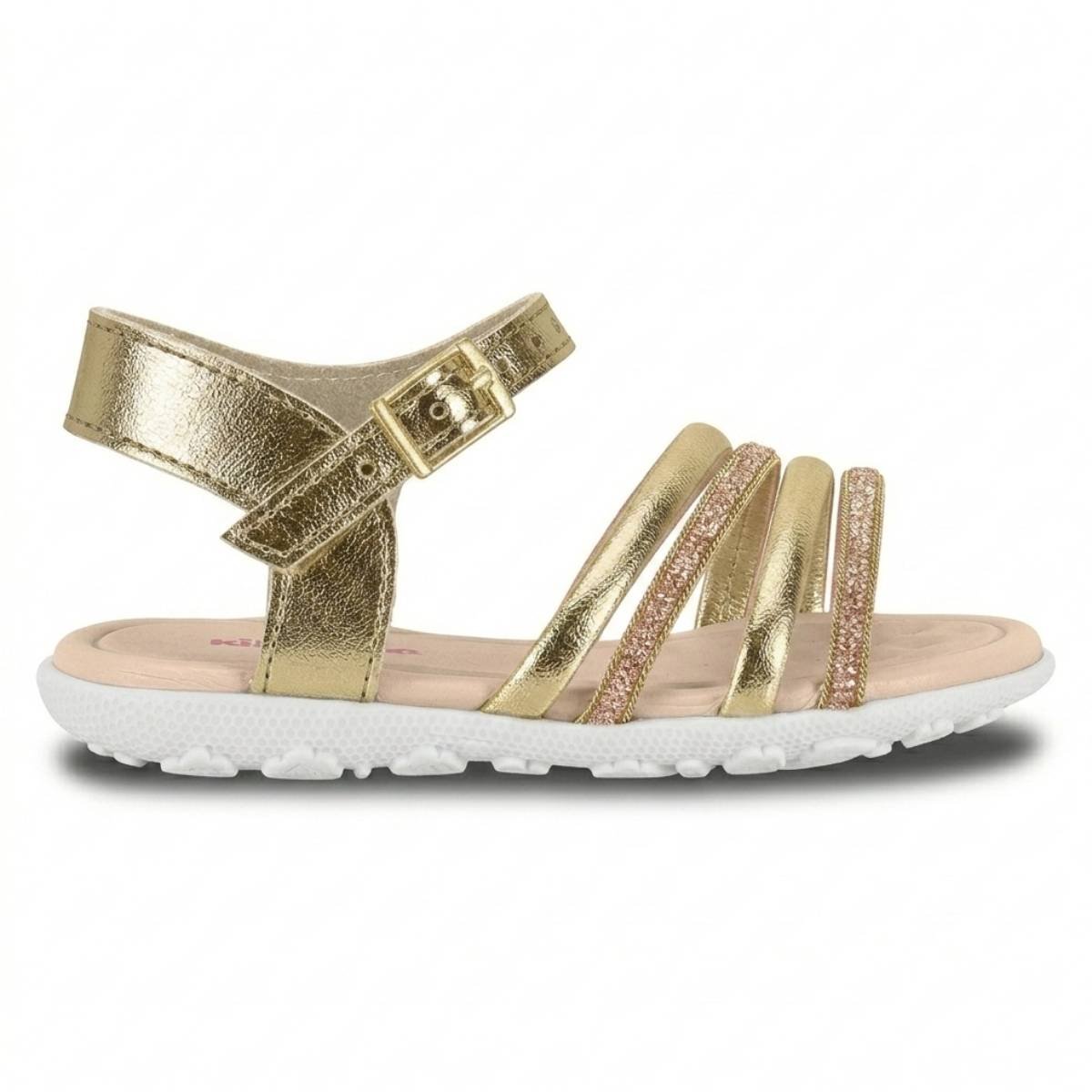 Sandalia Menina Molekinha Casual Fivela Plana Tiras Confortavel Original  Dourado/Rosa 2