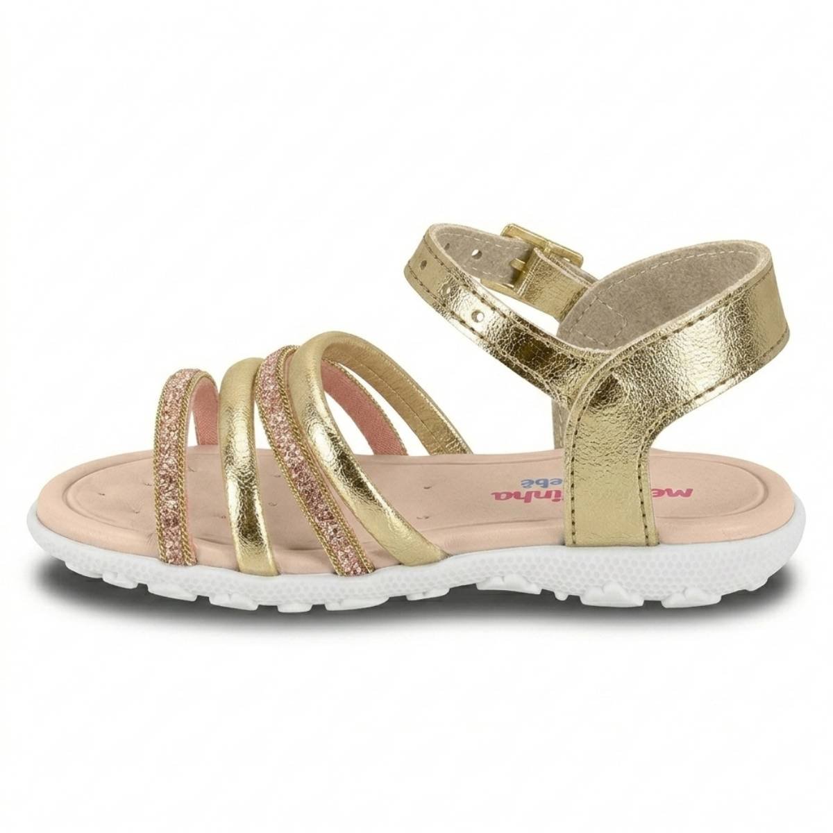 Sandalia Menina Molekinha Casual Fivela Plana Tiras Confortavel Original  Dourado/Rosa 3