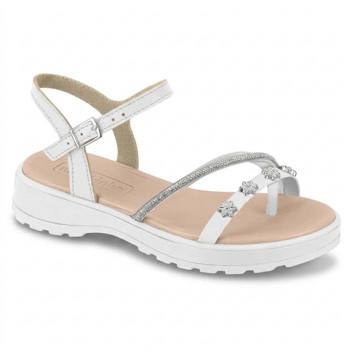 Sandalia Feminina Molekinha Papete Fivela Casual Strass Tiras Confortavel Original