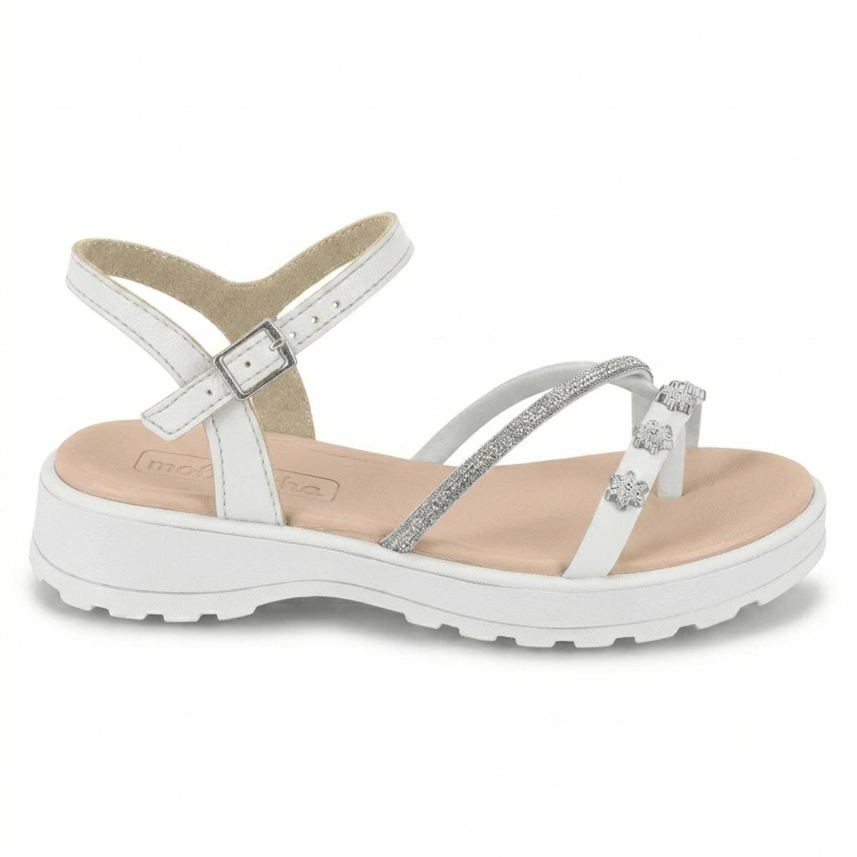 Sandalia Feminina Molekinha Papete Fivela Casual Strass Tiras Confortavel Original Branco 2
