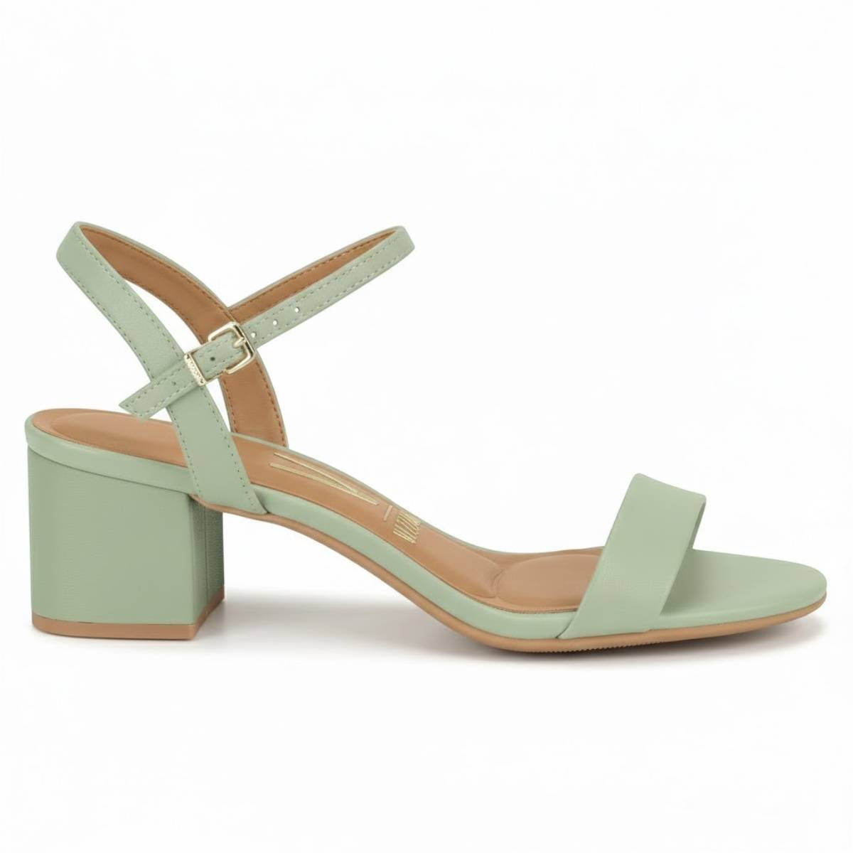 Sandalia Feminina Vizzano Salto Grosso Bloco Baixo Fivela Confortavel Verde Luna 2