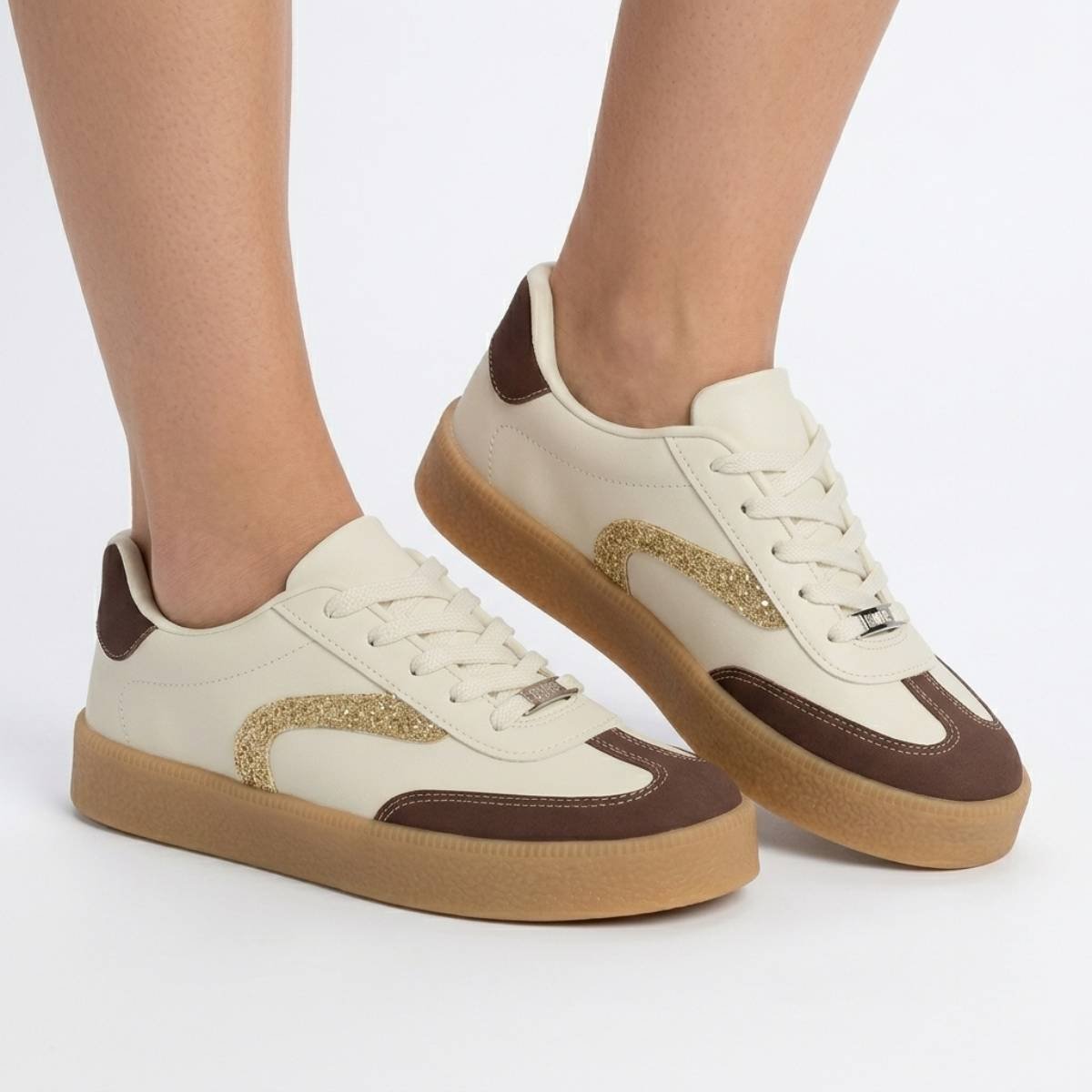 Tenis Feminino Vizzano Casual Sneaker Plataforma Confortavel Original Branco Off/Chocolate 2