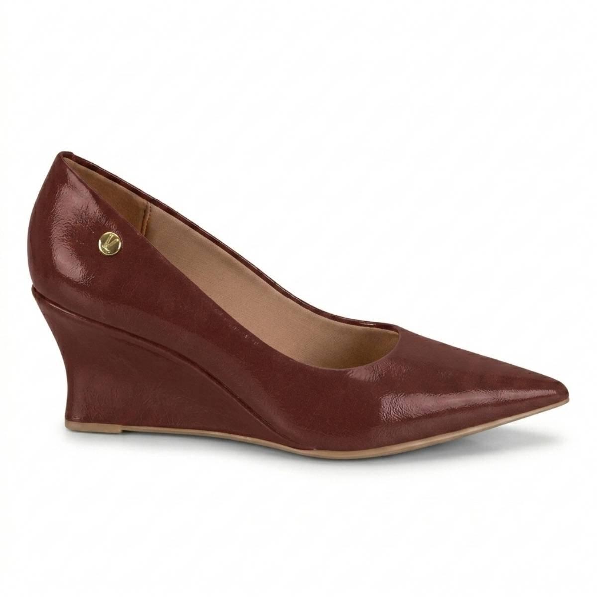 Scarpin Feminino Vizzano Salto Medio Grosso Bloco Bico Fino Casual Confortavel Original Camel 2