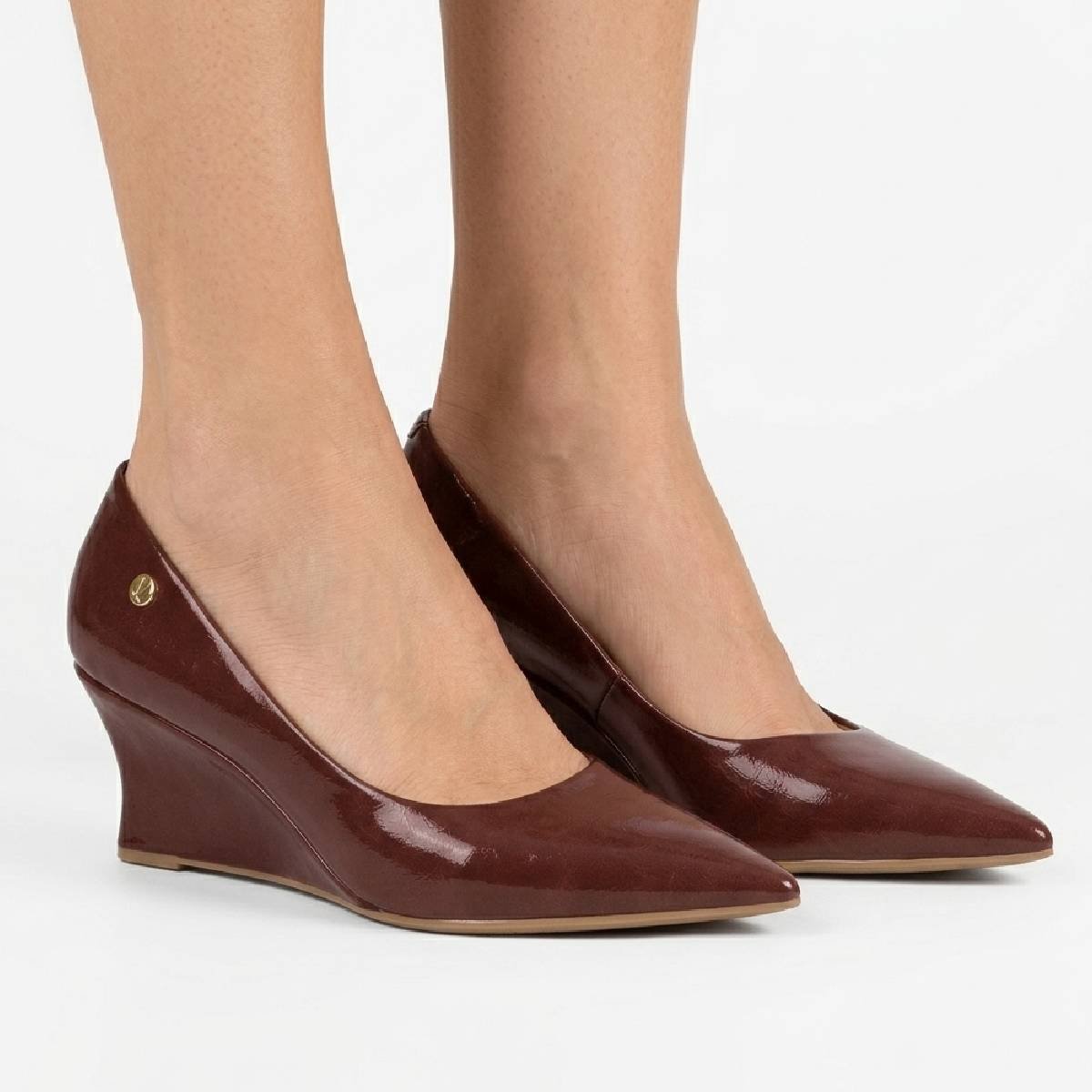 Scarpin Feminino Vizzano Salto Medio Grosso Bloco Bico Fino Casual Confortavel Original Camel 3