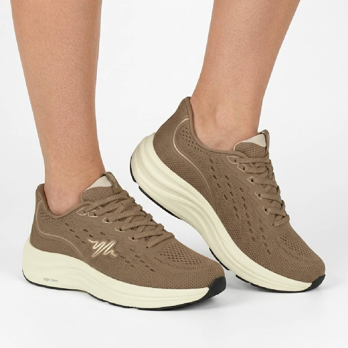 Sapato Feminino Activitta Casual Plataforma Esportivo Confortavel Original Camel/Branco Off 3