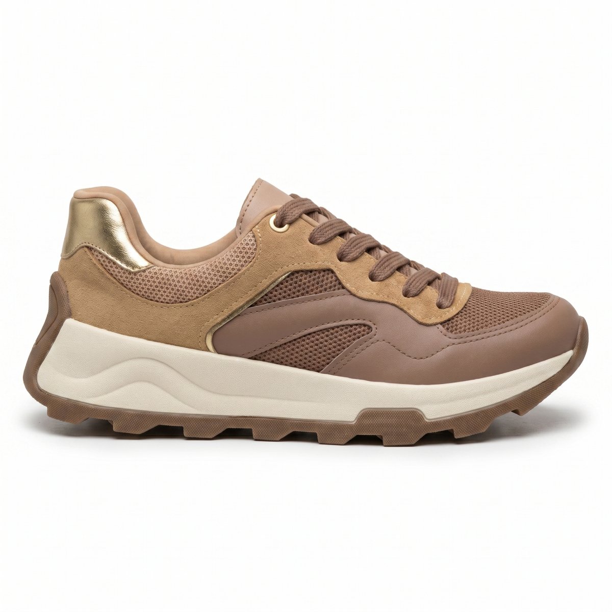 Tenis Feminino Beira Rio Casual Robusto Tratorado Esportivo Bege/Caramelo 2