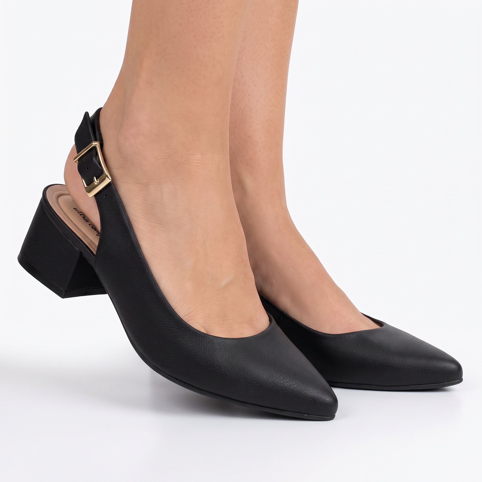 Scarpin Feminino Modare Slingback Salto Baixo Bloco Grosso Bico Fino Ultraconforto Original Preto 3
