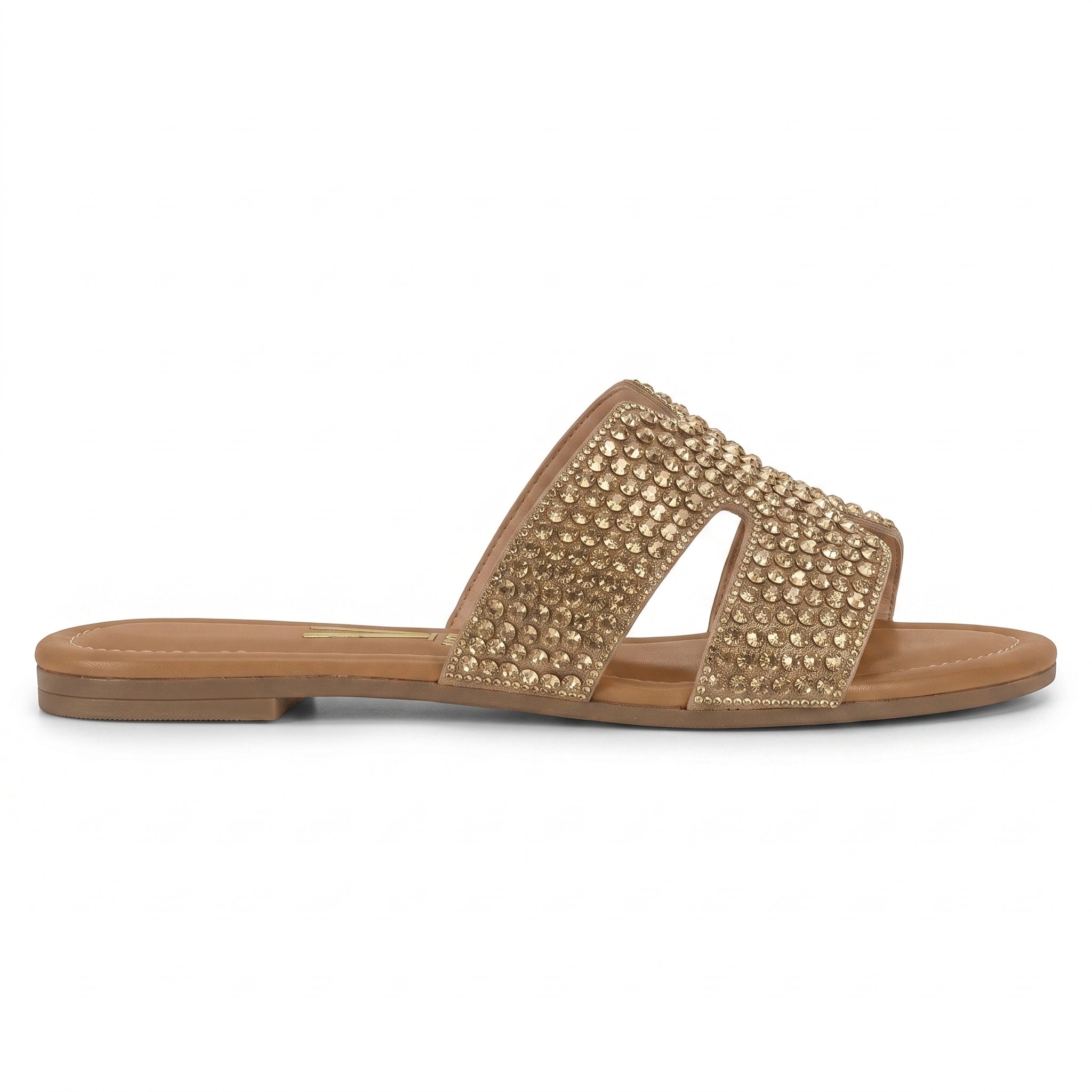 Sandalia Feminina Vizzano Rasteira Tamanco Salto Baixo Tiras Cruzadas Strass Confortavel Original Bege 2