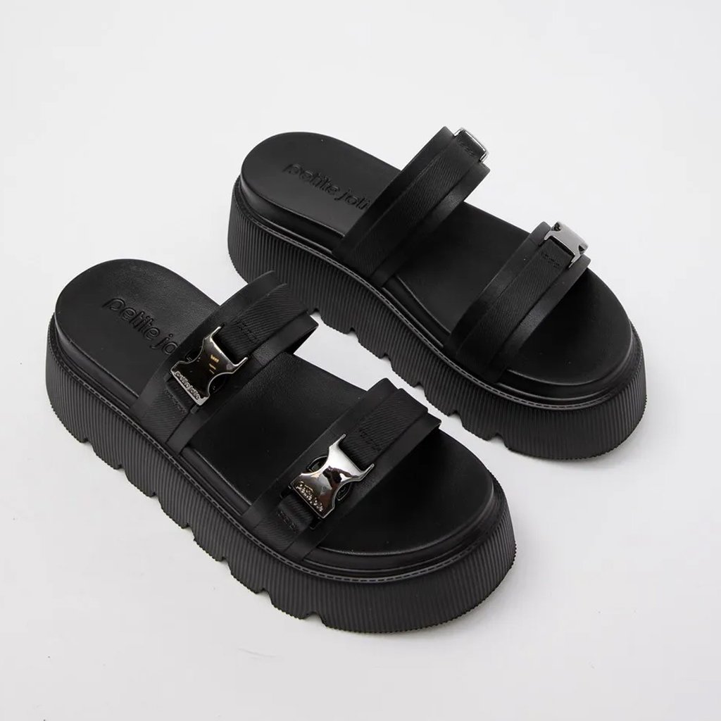 Tamanco Feminino Petite Jolie Casual Tiras Duplas Plataforma Confortavel Original Preto 2