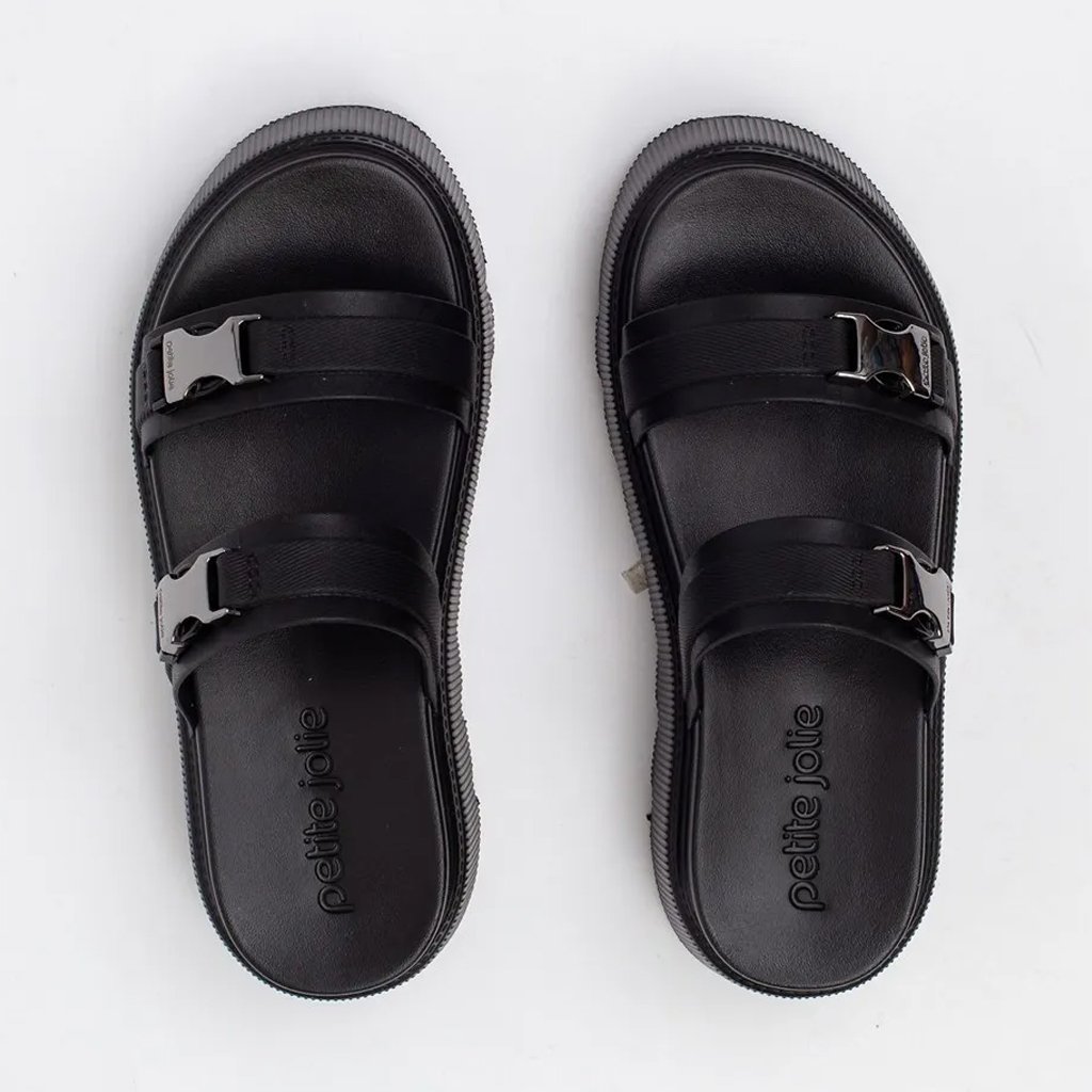 Tamanco Feminino Petite Jolie Casual Tiras Duplas Plataforma Confortavel Original Preto 3