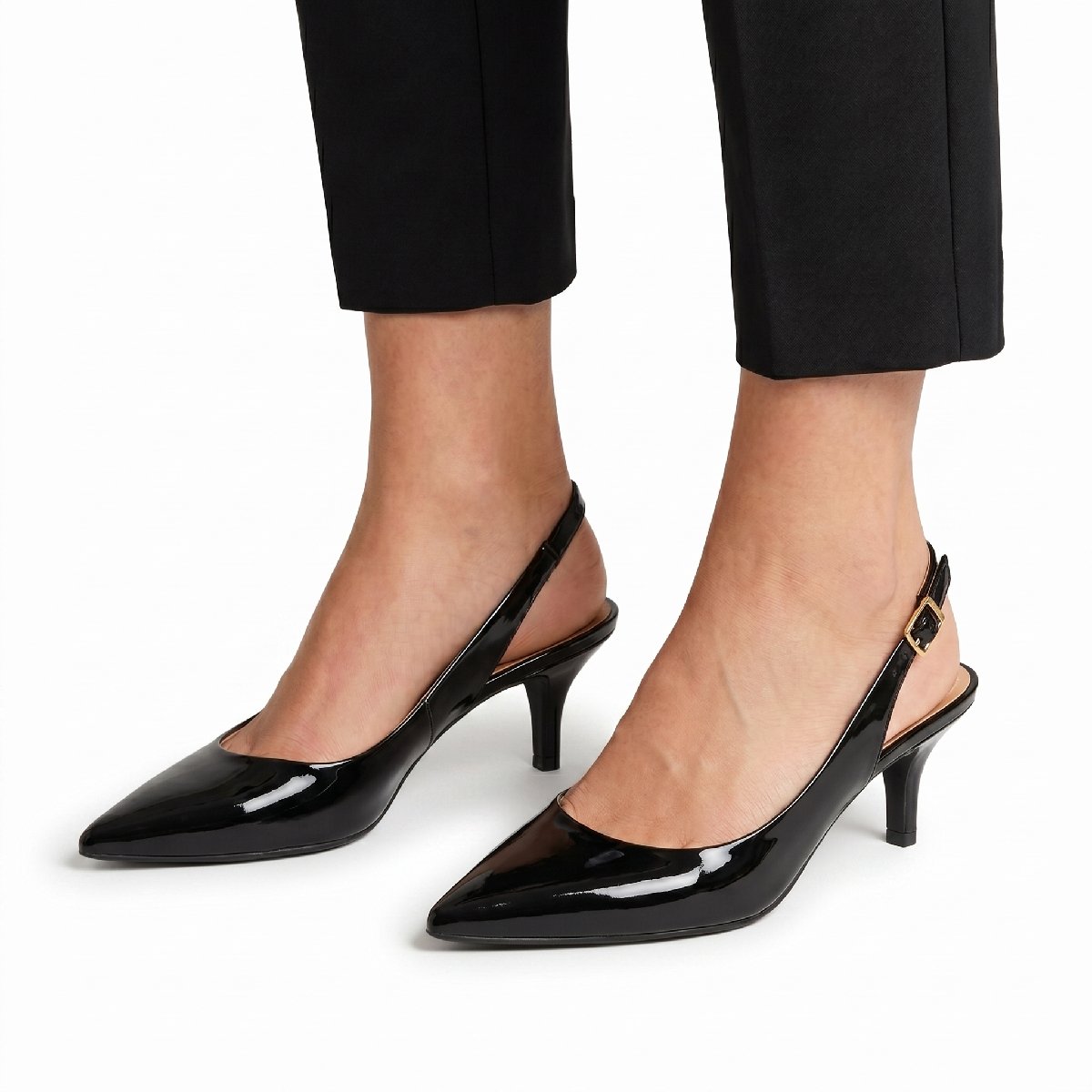 Sapato Scarpin Feminino Vizzano Slingback Salto Baixo Fino Festa Elegante Confortavel Original Preto Verniz 3