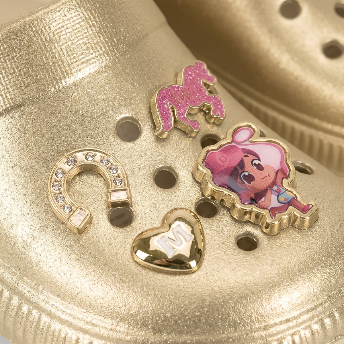 Babuche Menina Molekinha Casual Pingente Infantil Fivela Alca Plataforma Confortavel Original Creme/Dourado 3