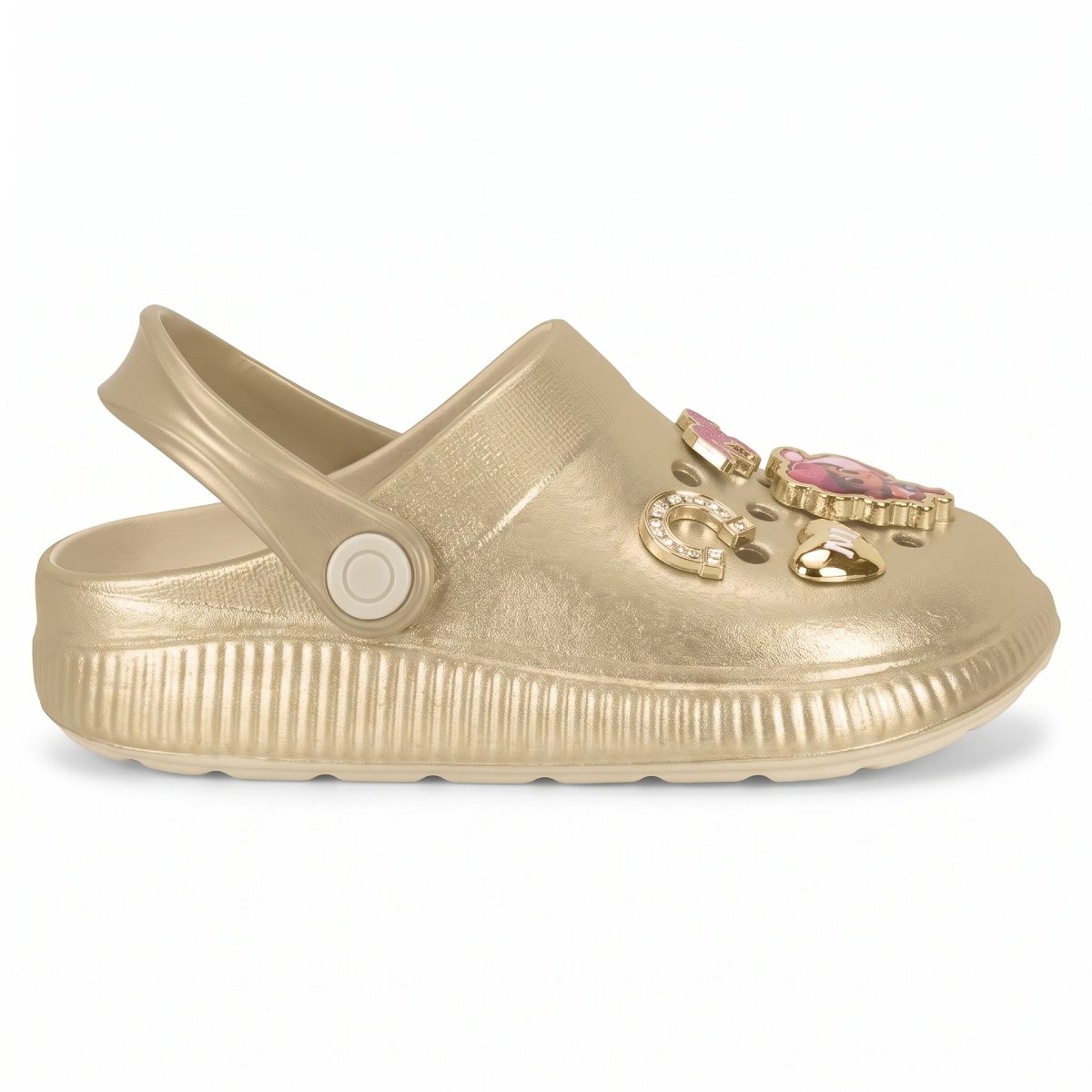 Babuche Menina Molekinha Casual Pingente Infantil Fivela Alca Plataforma Confortavel Original Creme/Dourado 2