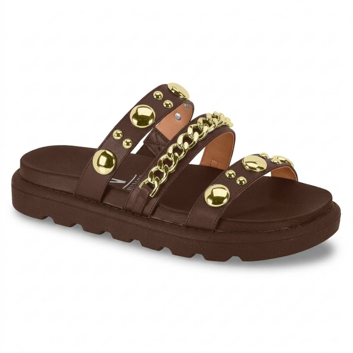 Sandalia Papete Feminina Vizzano Flatform Preta Dourado