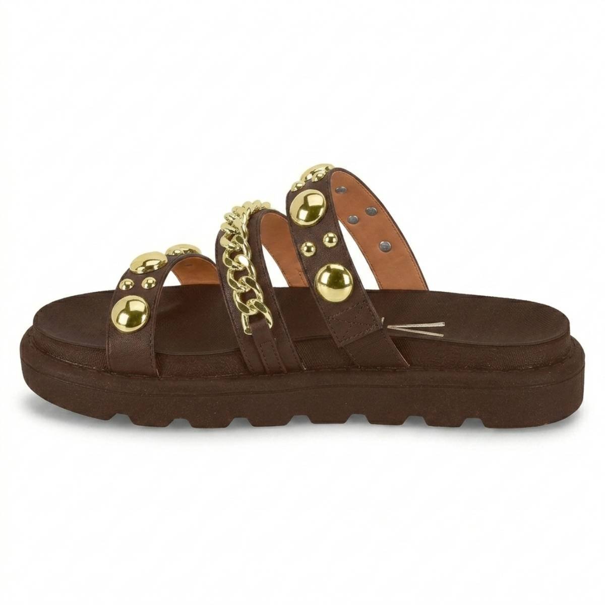 Sandalia Papete Feminina Vizzano Flatform Preta Dourado Chocolate 2