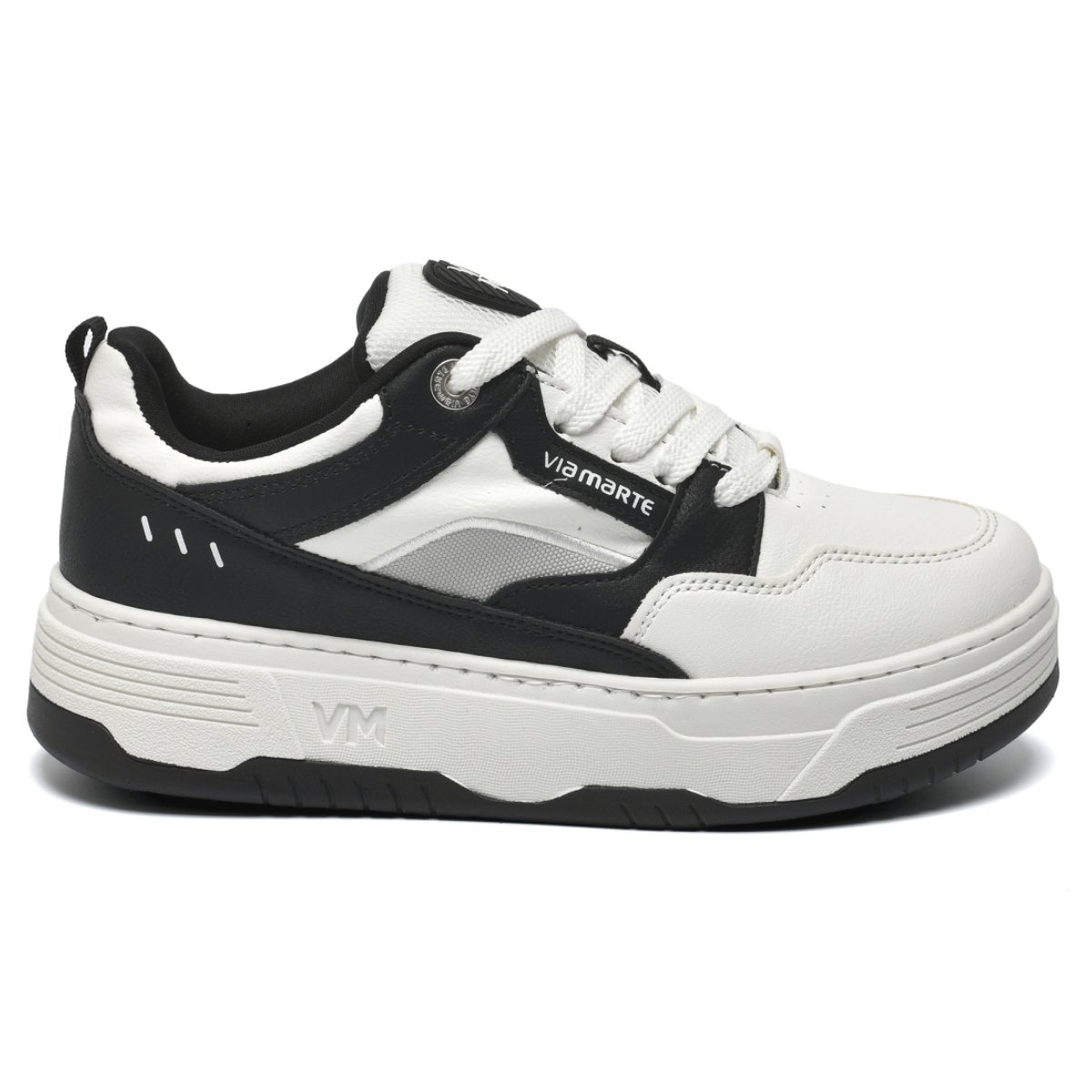 Tenis Feminino Via Marte Casual Sneaker Robusto Flatform Urbano Confortavel Original Branco/Preto 2