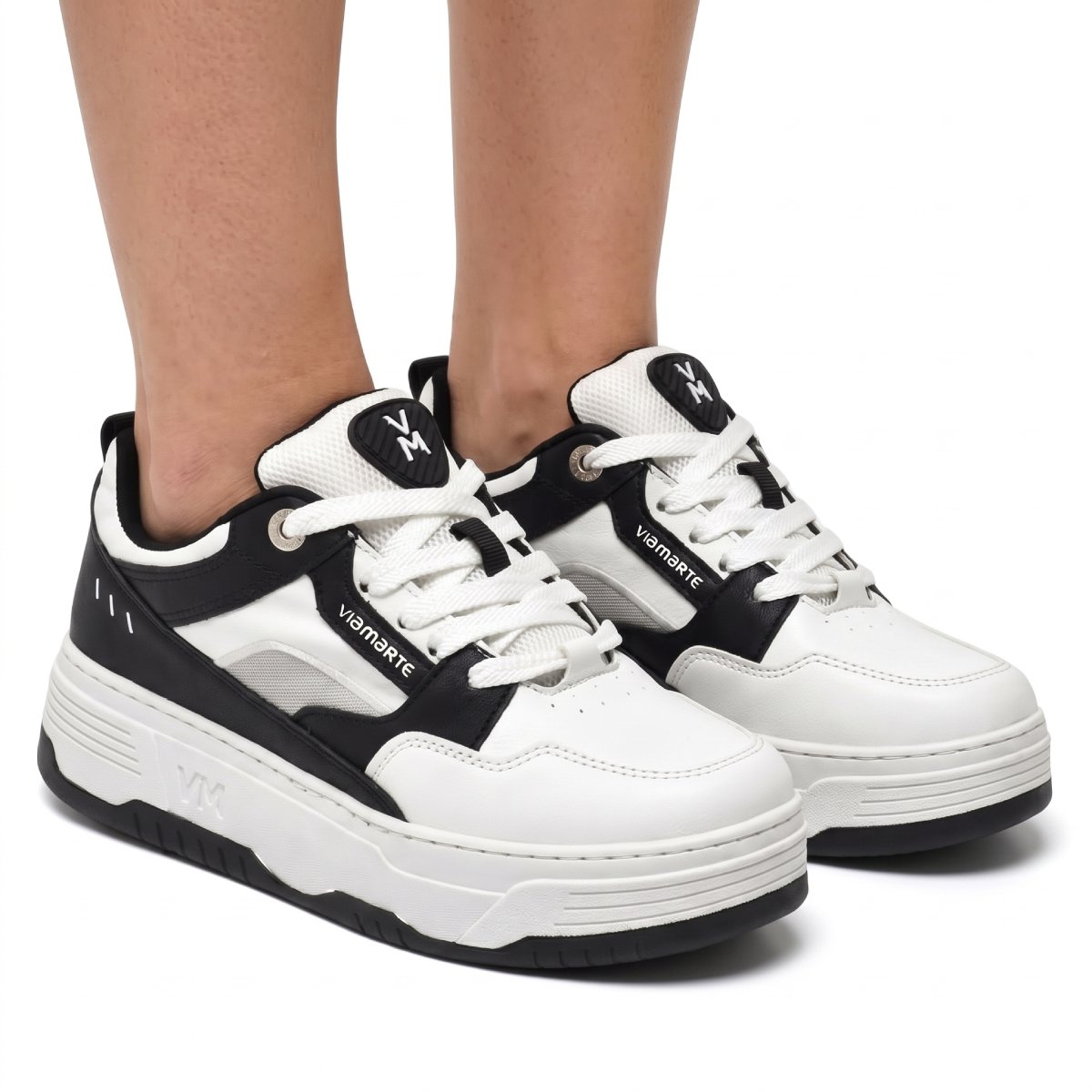 Tenis Feminino Via Marte Casual Sneaker Robusto Flatform Urbano Confortavel Original Branco/Preto 3