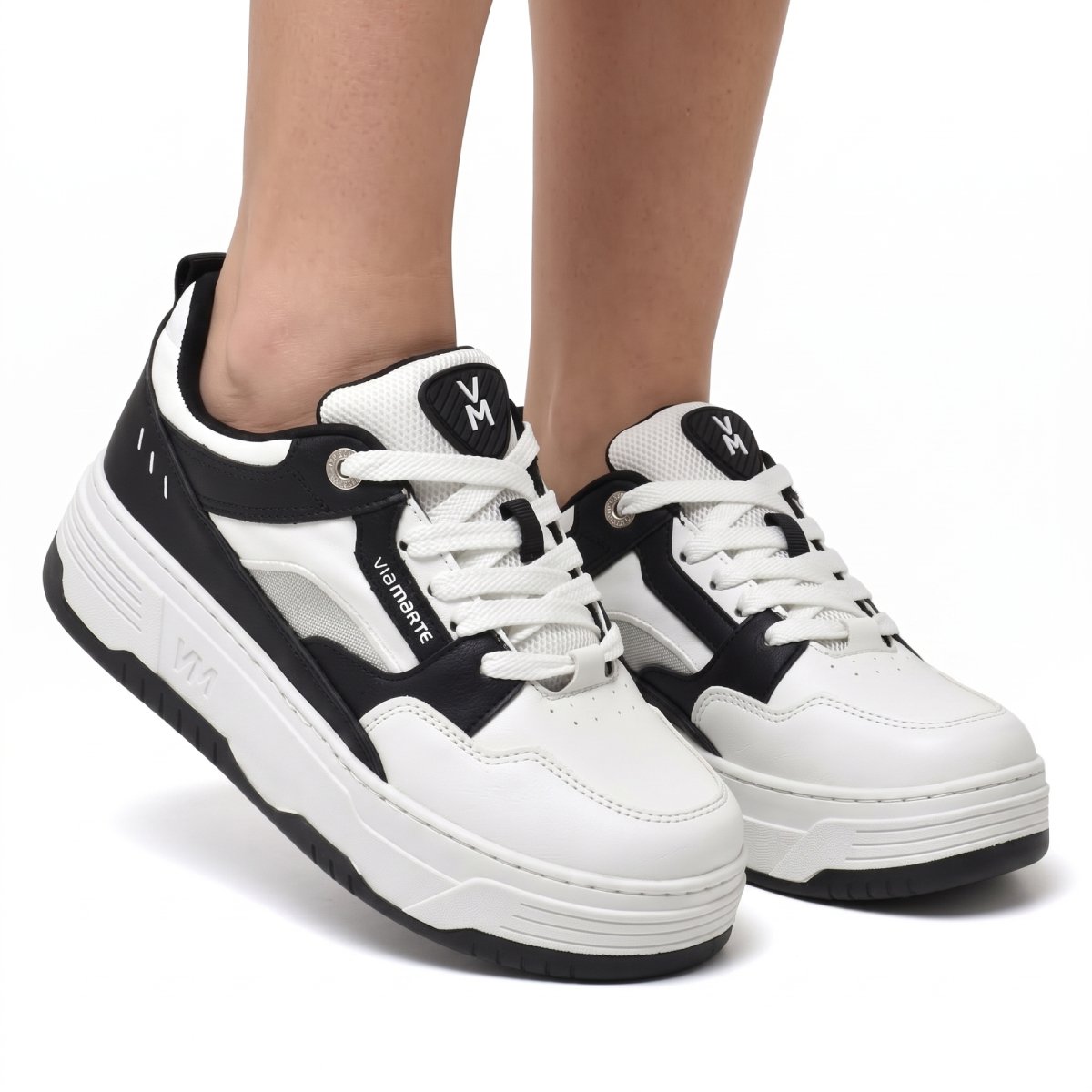 Tenis Feminino Via Marte Casual Sneaker Robusto Flatform Urbano Confortavel Original Branco/Preto 4