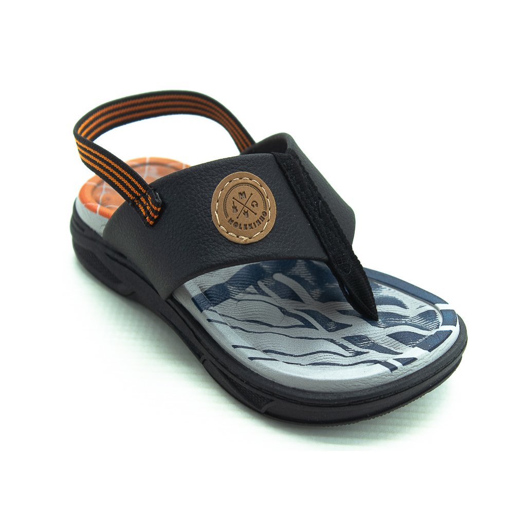Sandália Infantil Menino Molekinho 2140.709 - Preto Preto/Laranja 2