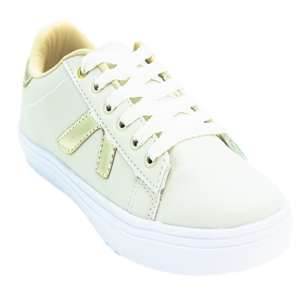 Tênis Feminino Kassia Camargo 1050/13-1 - Off White E Dourado