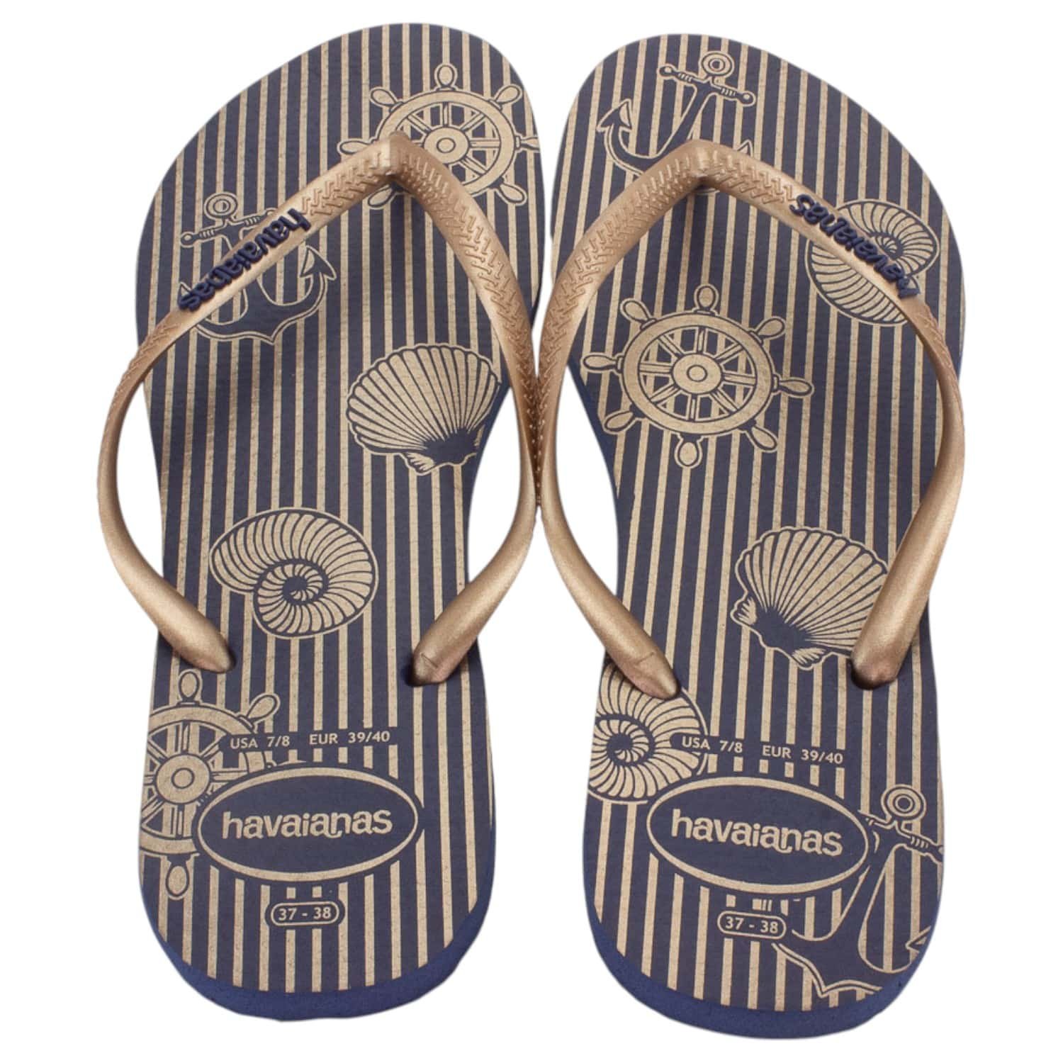 Chinelo Feminino Havaianas Slim Nautical - Azul Dourado 3